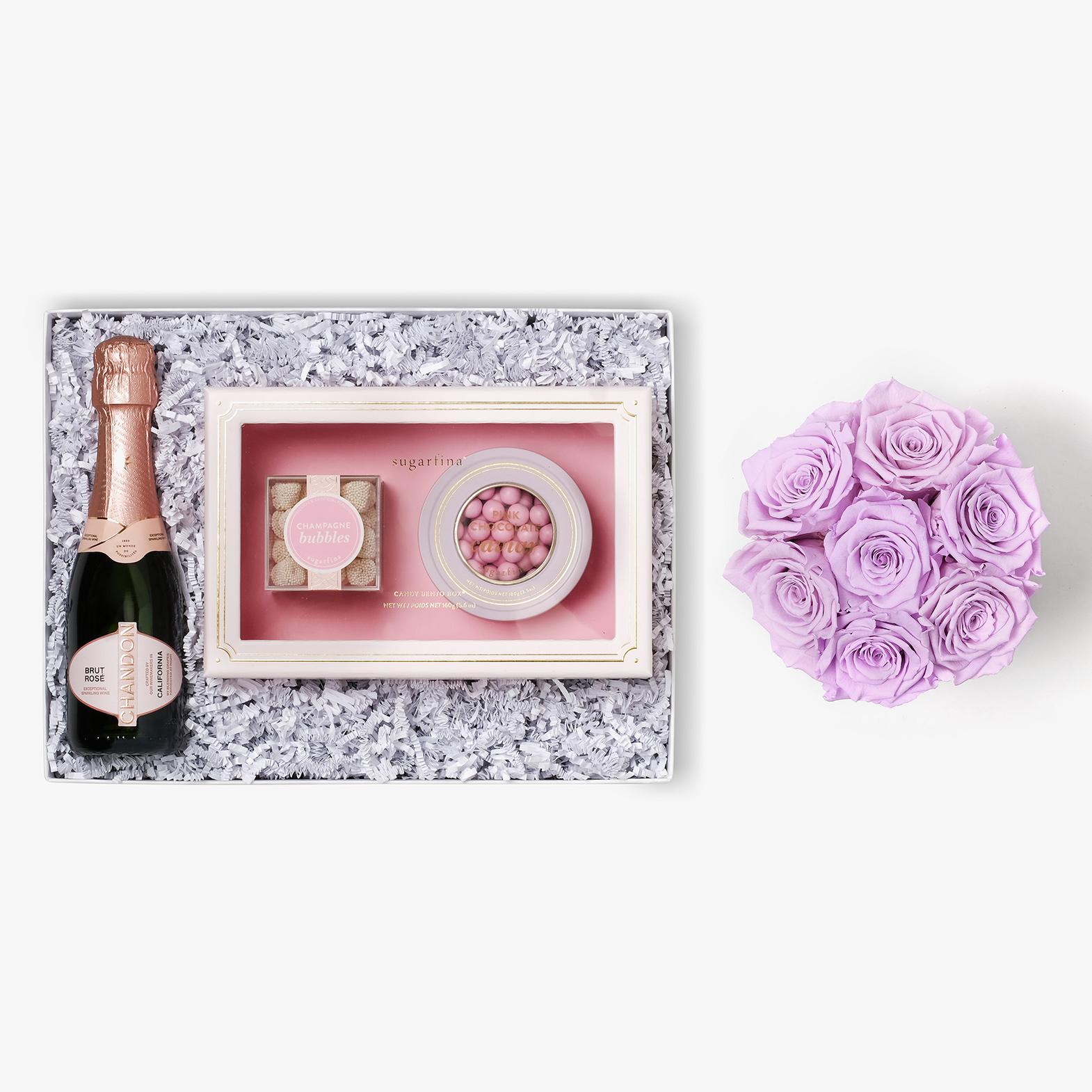 Rosé & Caviar - Medium Bloom Box - Lavender Rose - Black Box