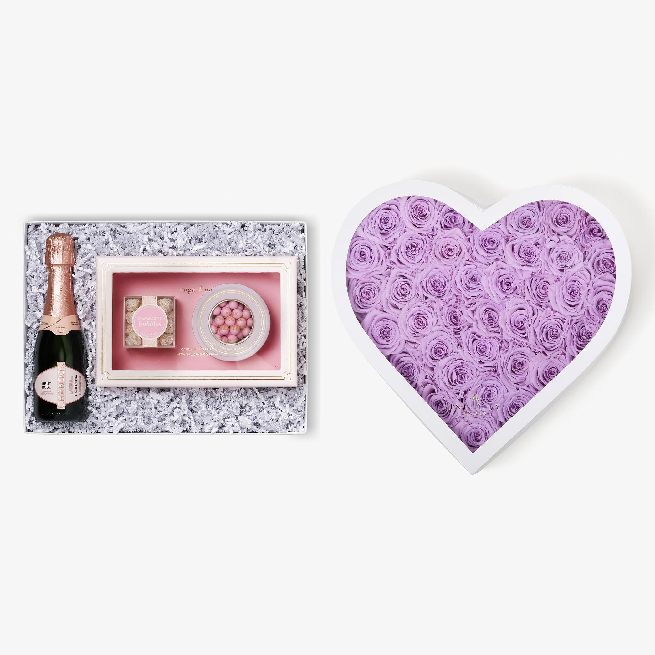 Rosé & Caviar - Grand Heart Box - Lavender Rose - White Box