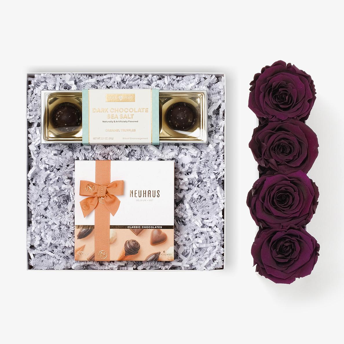 Chocolate Duo Luxe - Small Rose Box - Violet Rose - Black Box