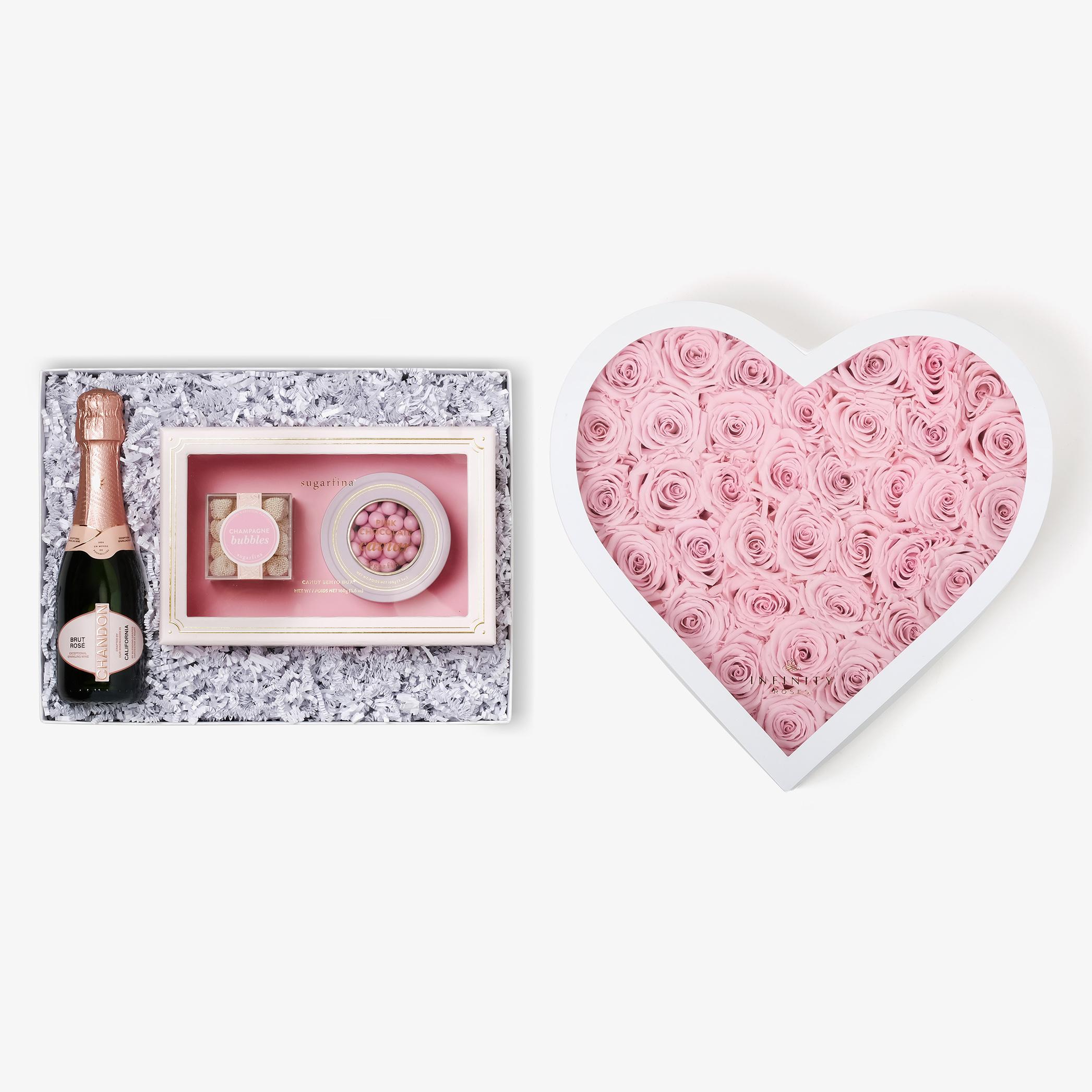 Rosé & Caviar - Grand Heart Box - Pink Rose - White Box