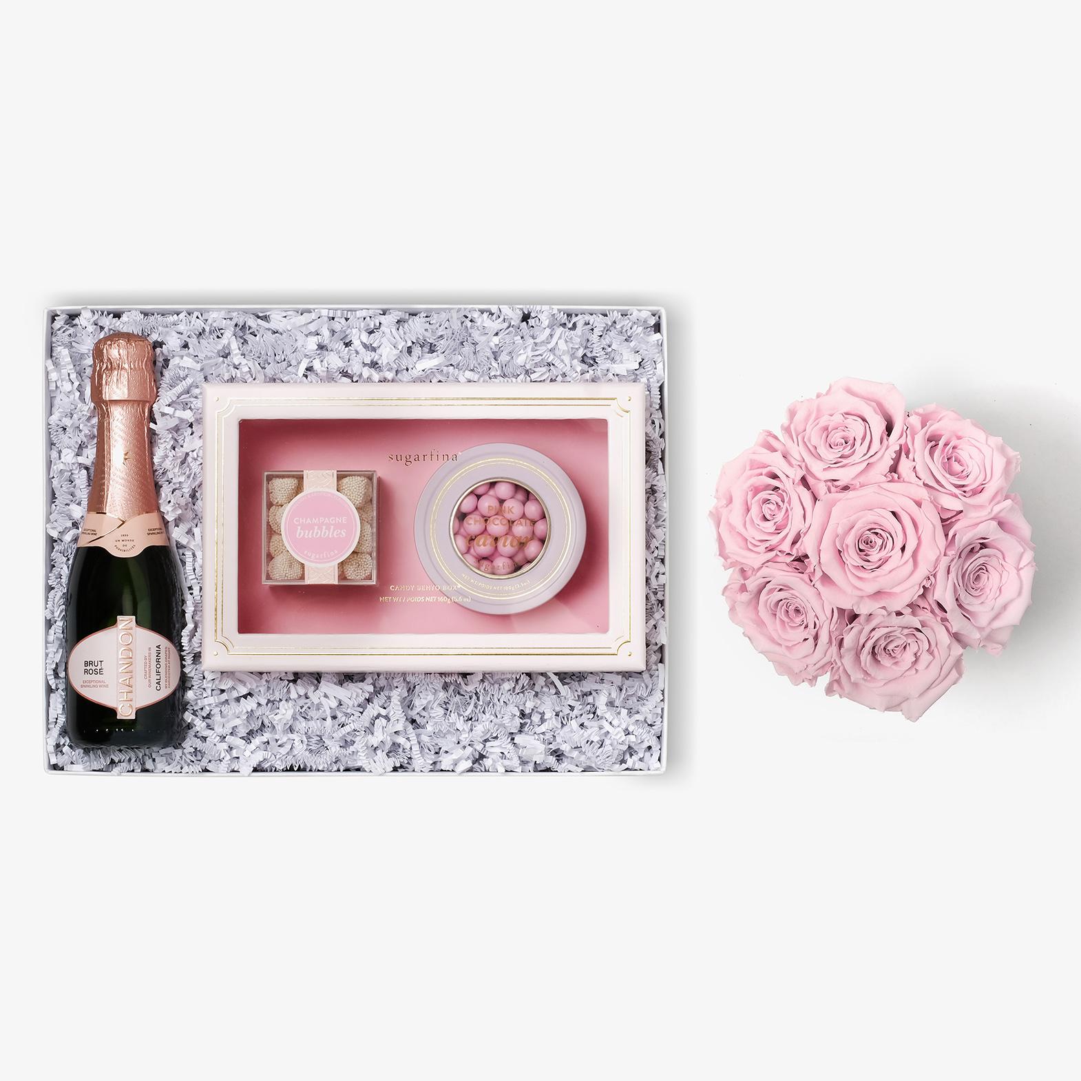 Rosé & Caviar - Medium Bloom Box - Pink Rose - Black Box