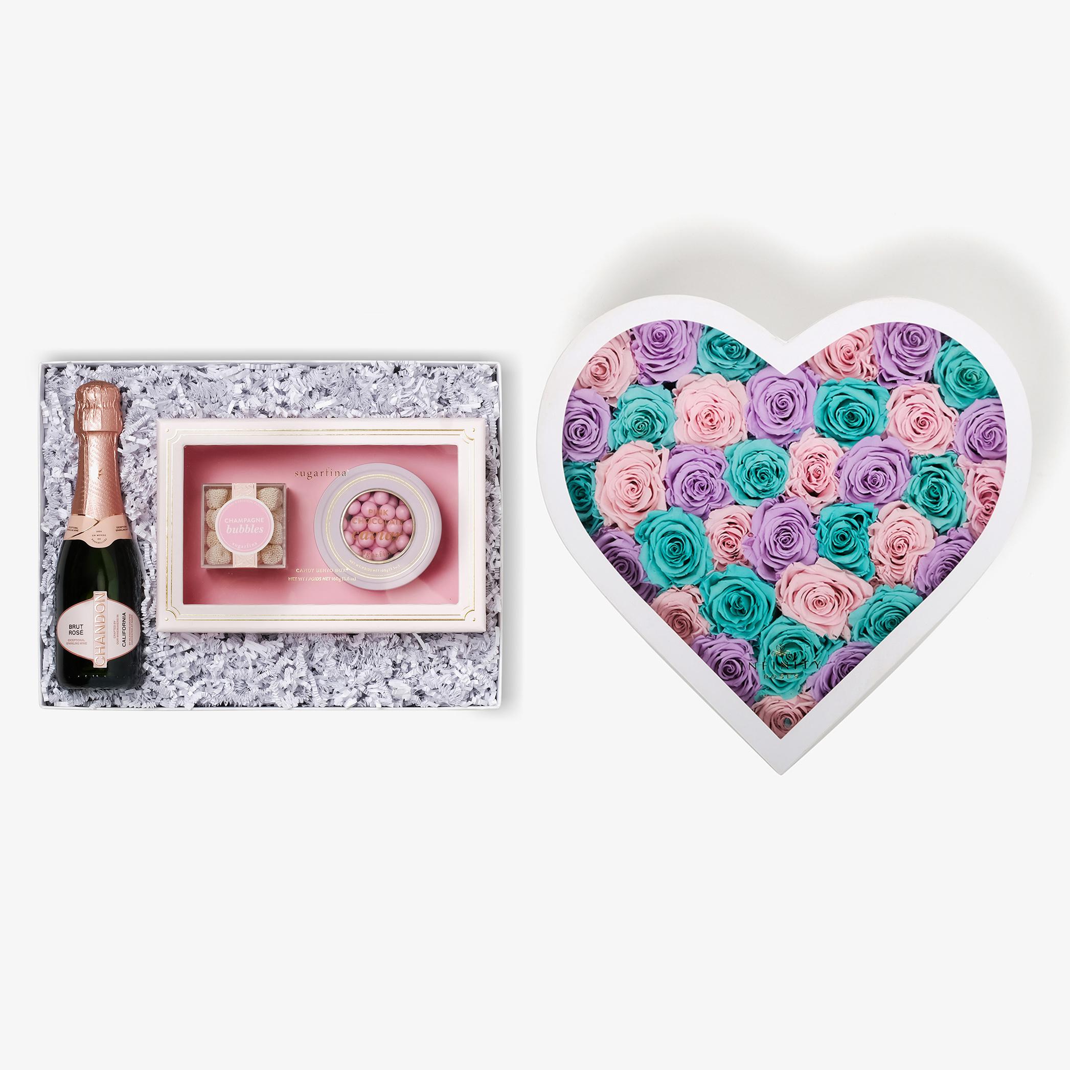 Rosé & Caviar - Grand Heart Box - Pastel Ombre Rose - White Box