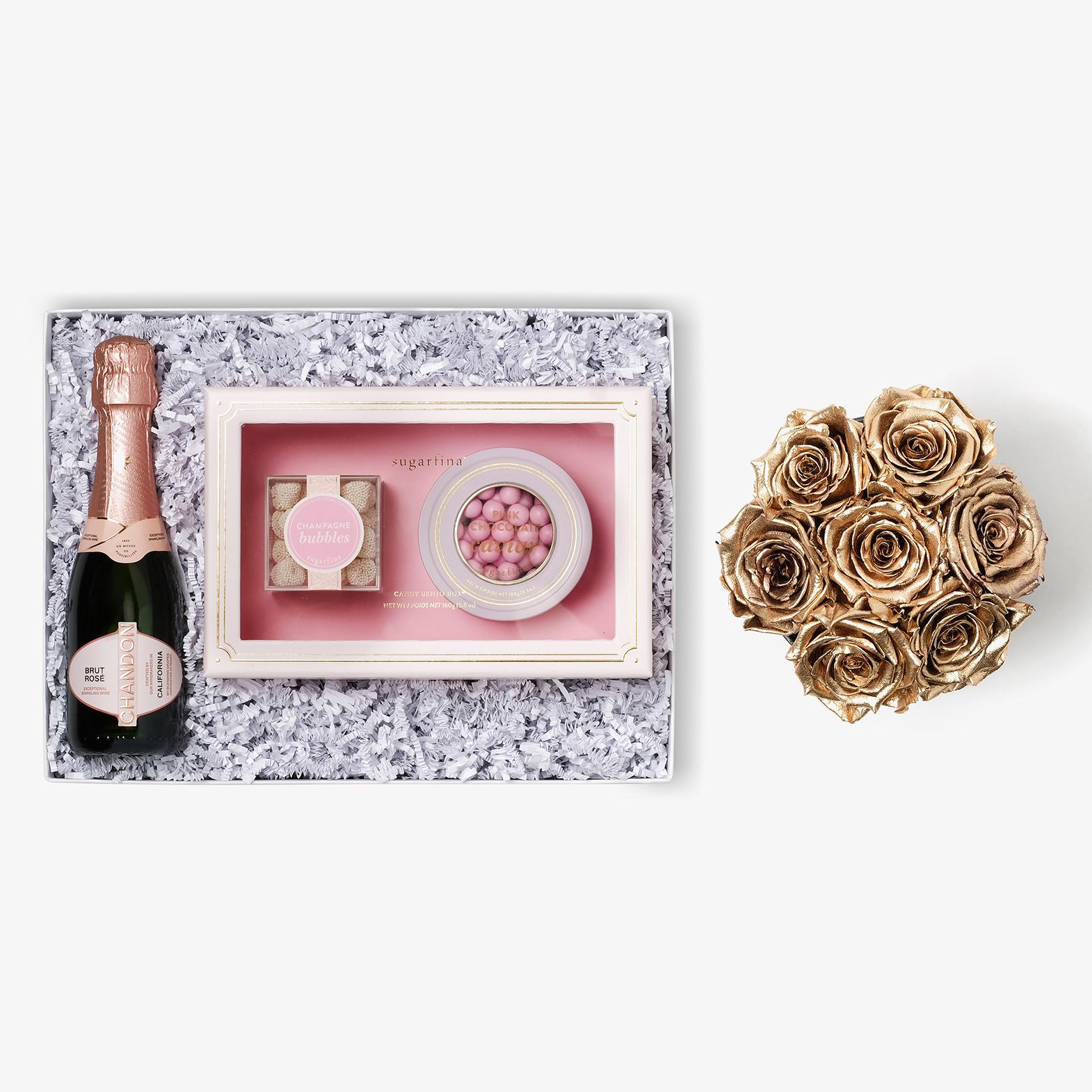 Rosé & Caviar - Medium Bloom Box - Gold Rose - White Box