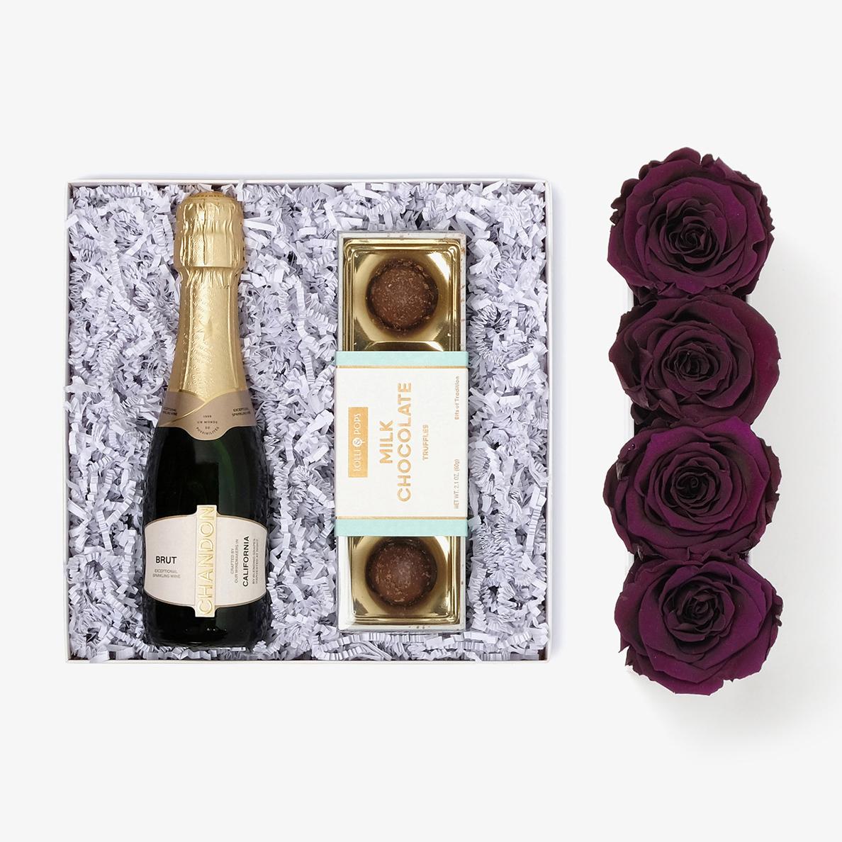 Champagne & Truffles - Small Rose Box - Violet Rose - White Box