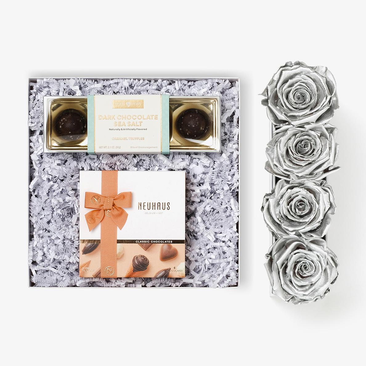 Chocolate Duo Luxe - Small Rose Box - Silver Rose - Black Box