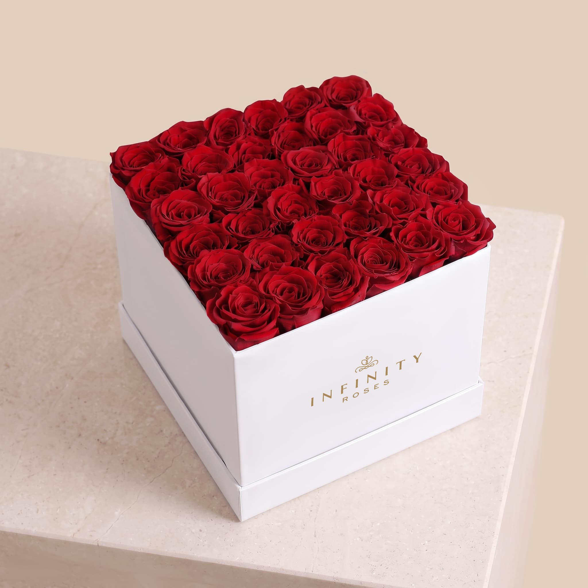 Grand Square Rose Box - Red Rose - White Box
