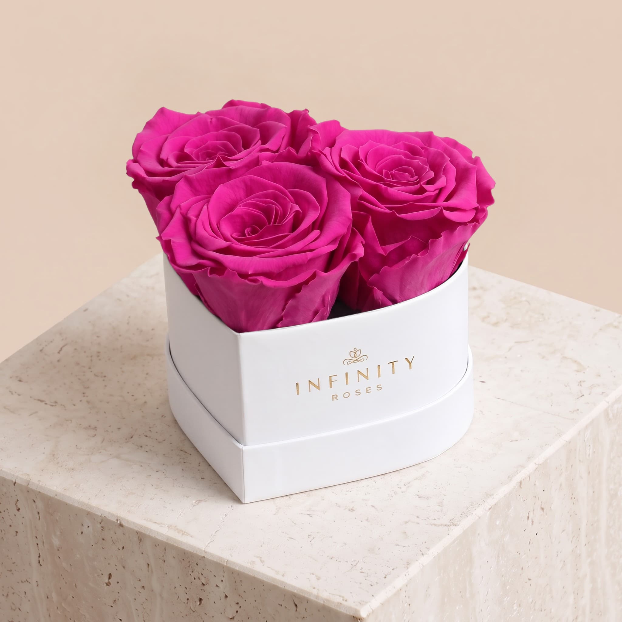 Small Heart Box - Hot Pink Rose - White Box