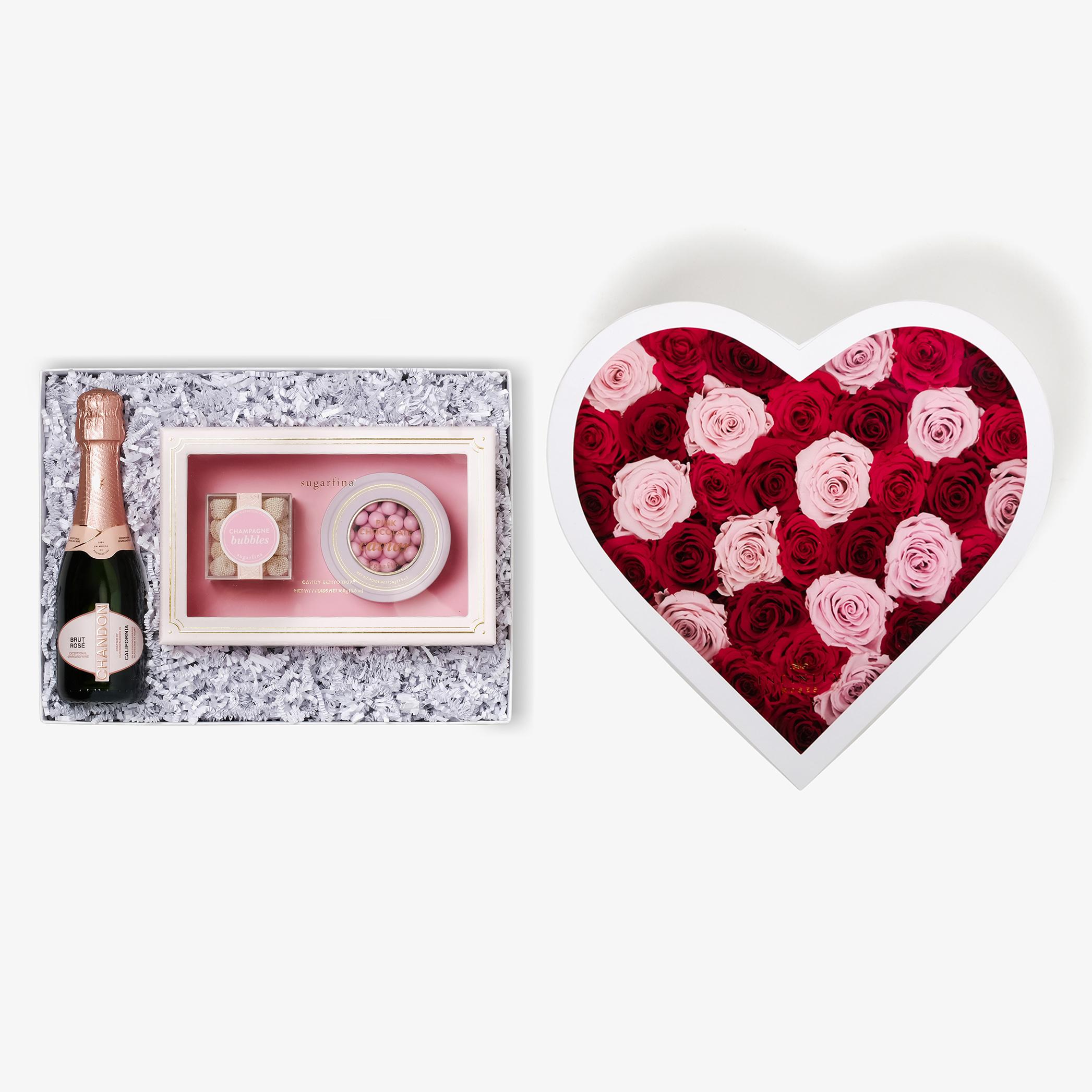 Rosé & Caviar - Grand Heart Box - Pink Ombre Rose - White Box