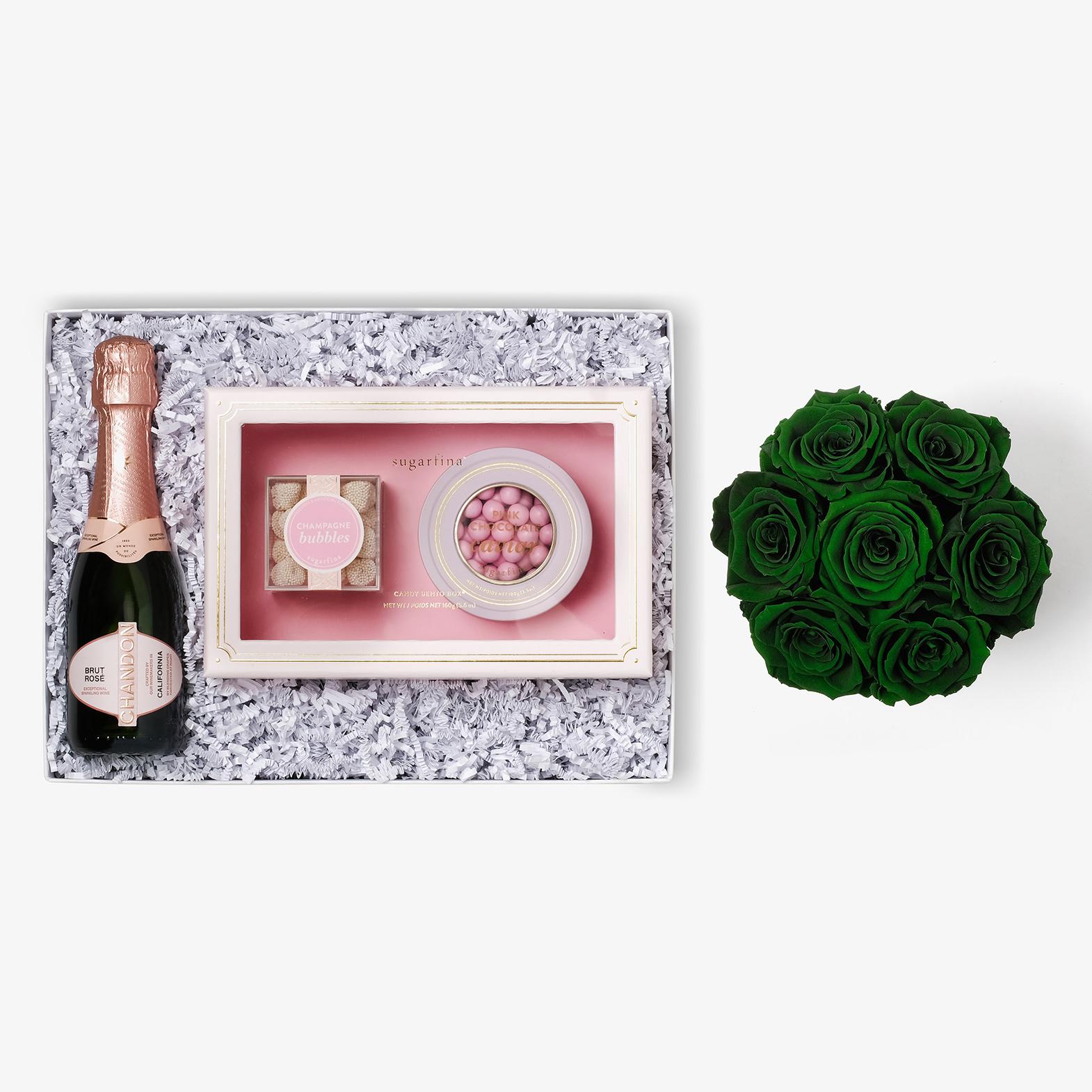 Rosé & Caviar - Medium Bloom Box - Emerald Green Rose - Black Box