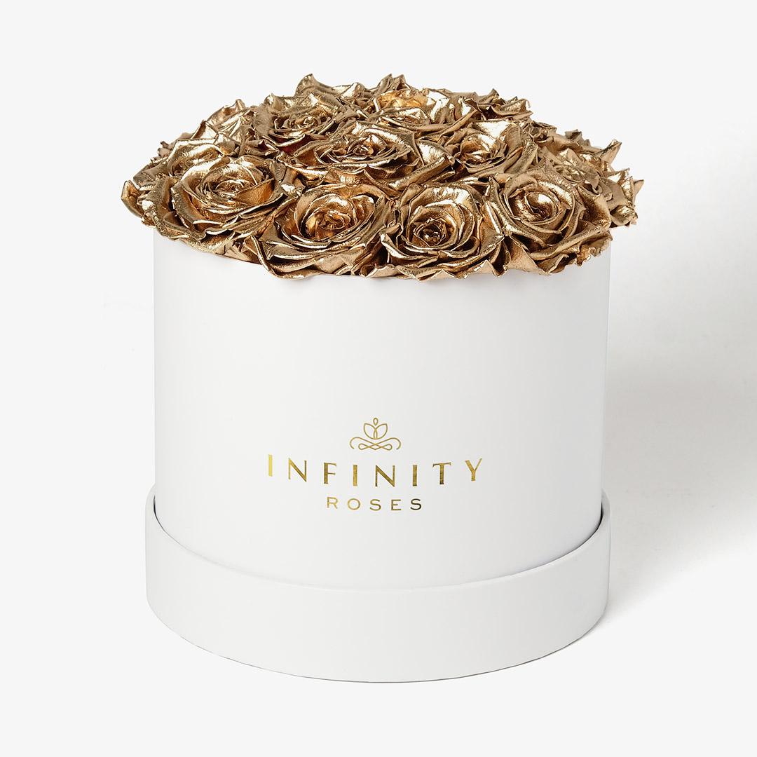 Large Bloom Rose Box - Gold Rose - White Box