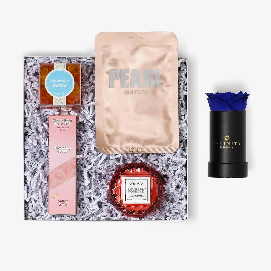 Pamper Bundle - Single Rose Box - Royal Blue Rose - Black Box