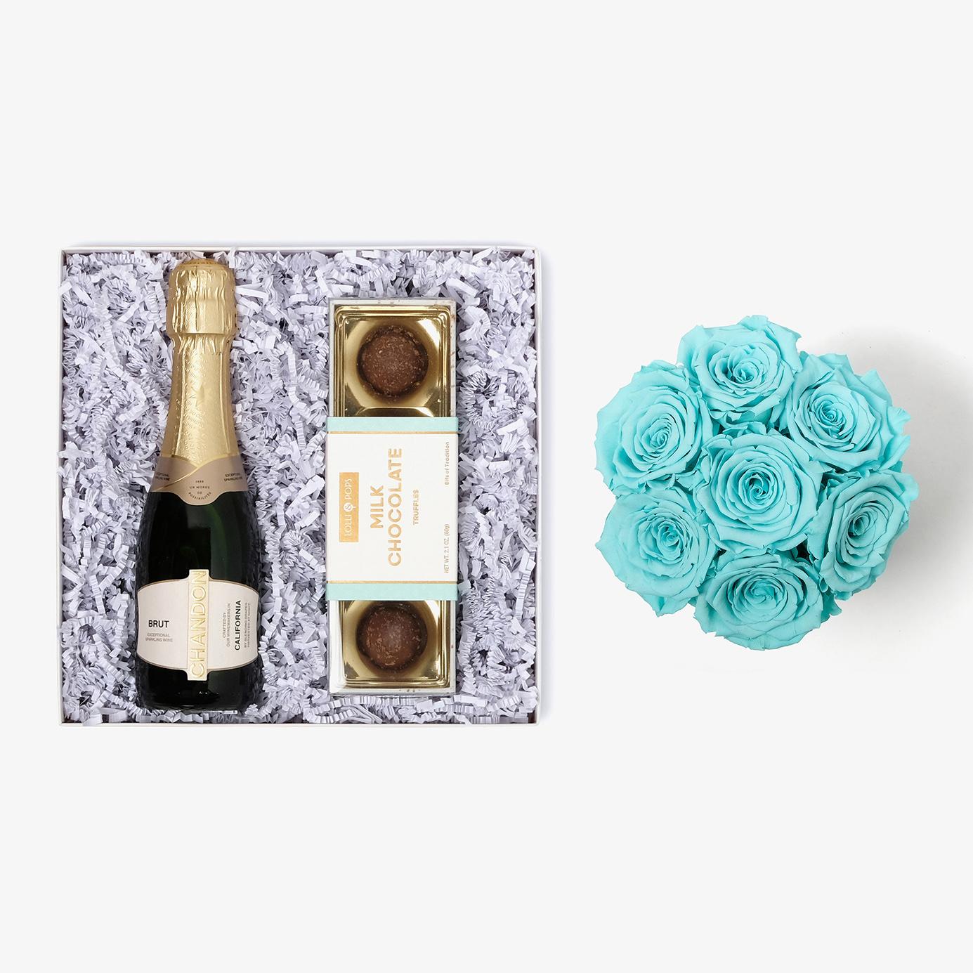 Champagne & Truffles - Medium Bloom Box - Turquoise Rose - White Box