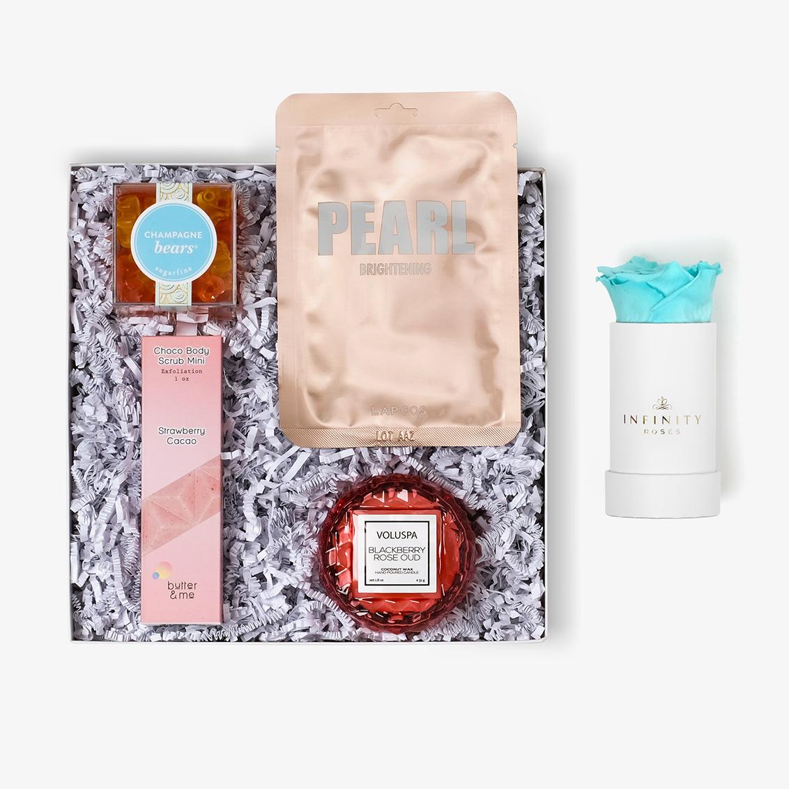 Pamper Bundle - Single Rose Box - Turquoise Rose - White Box