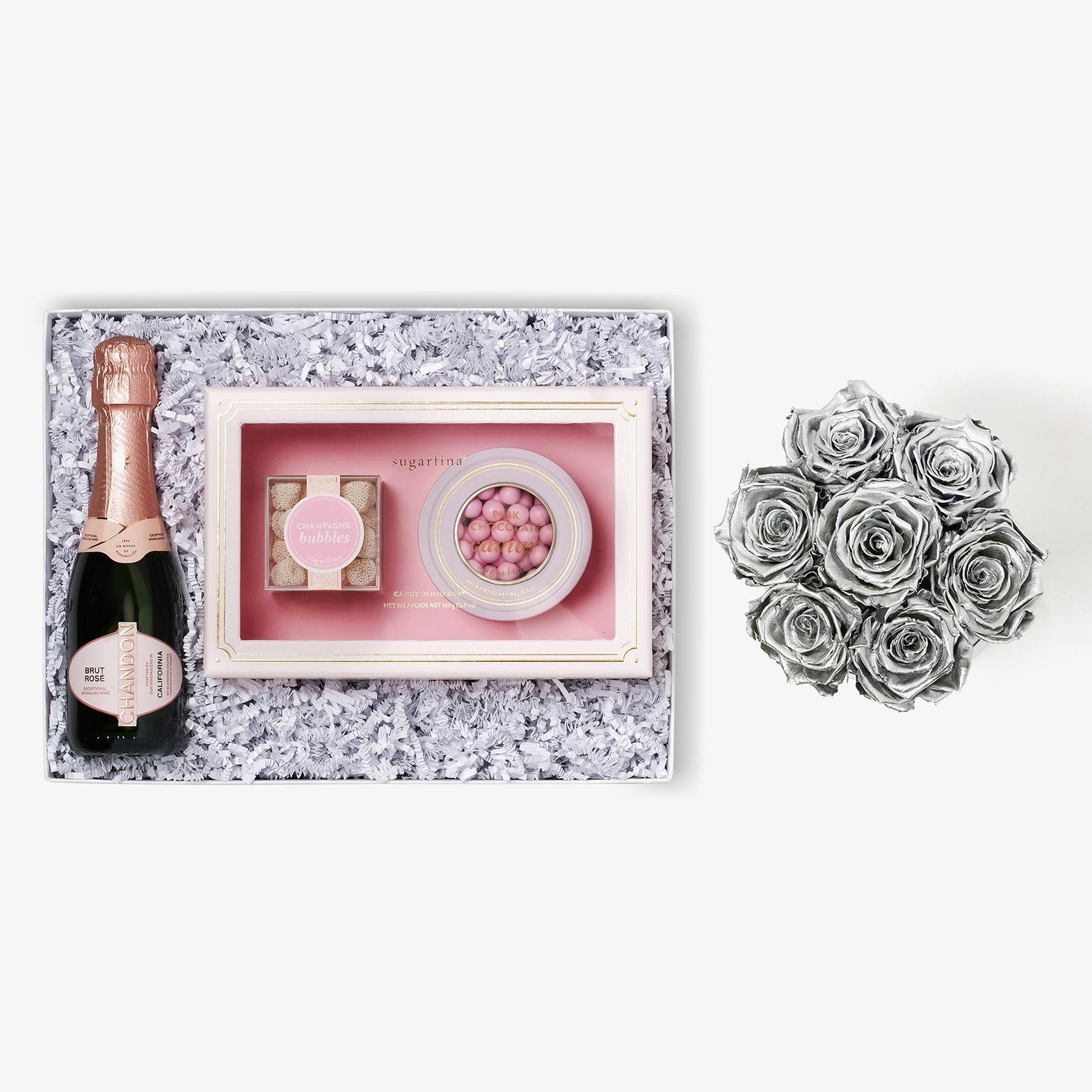 Rosé & Caviar - Medium Bloom Box - Silver Rose - White Box