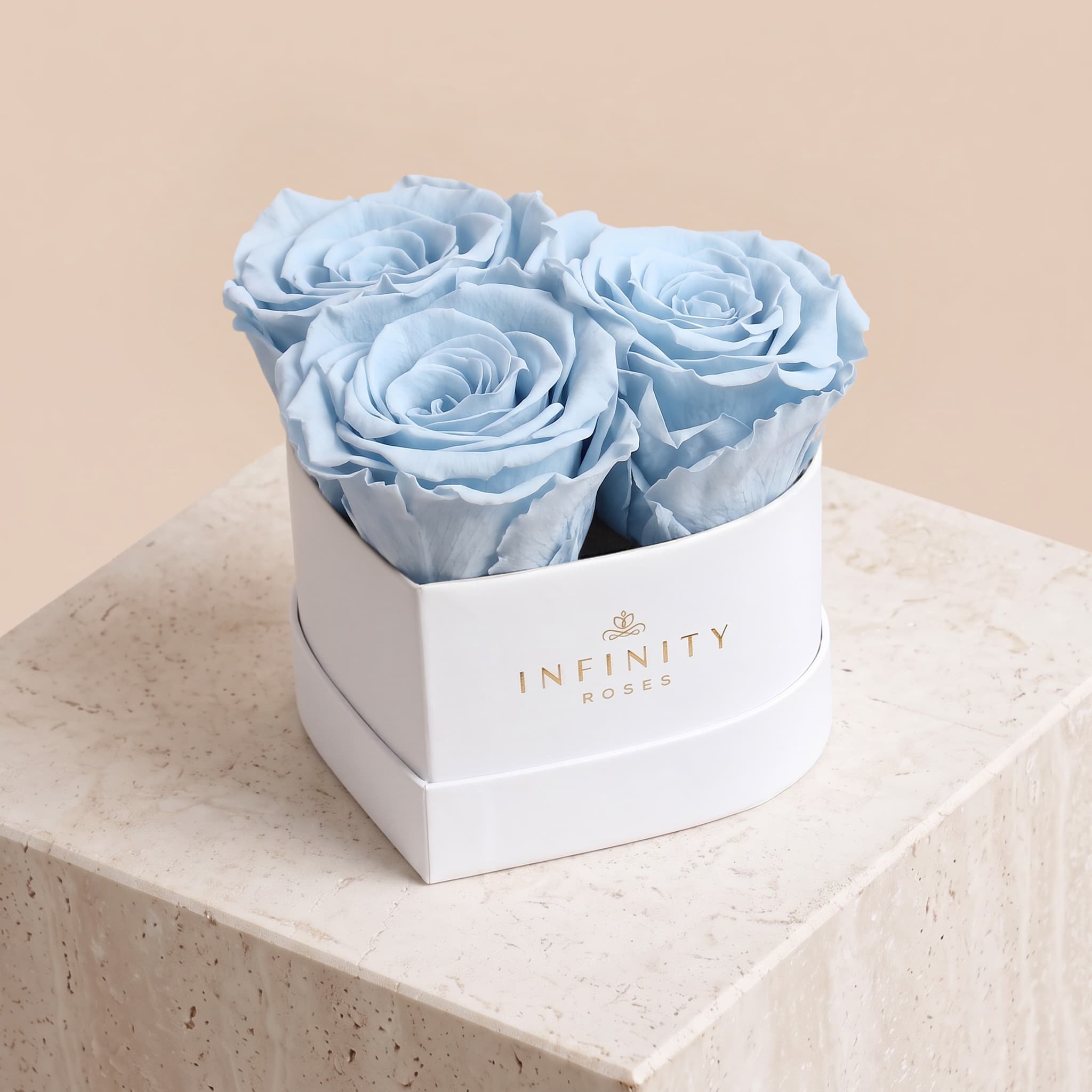 Small Heart Box - Baby Blue Rose - White Box