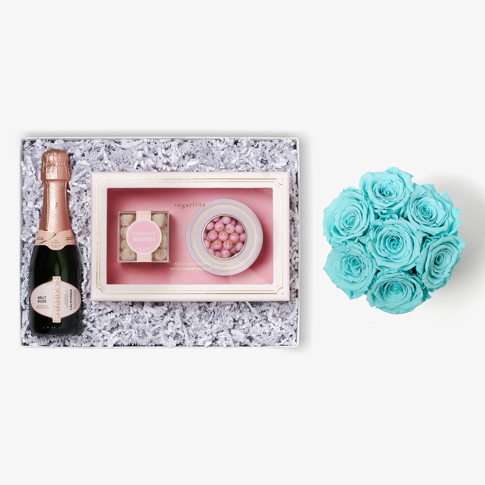 Rosé & Caviar - Medium Bloom Box - Turquoise Rose - Black Box