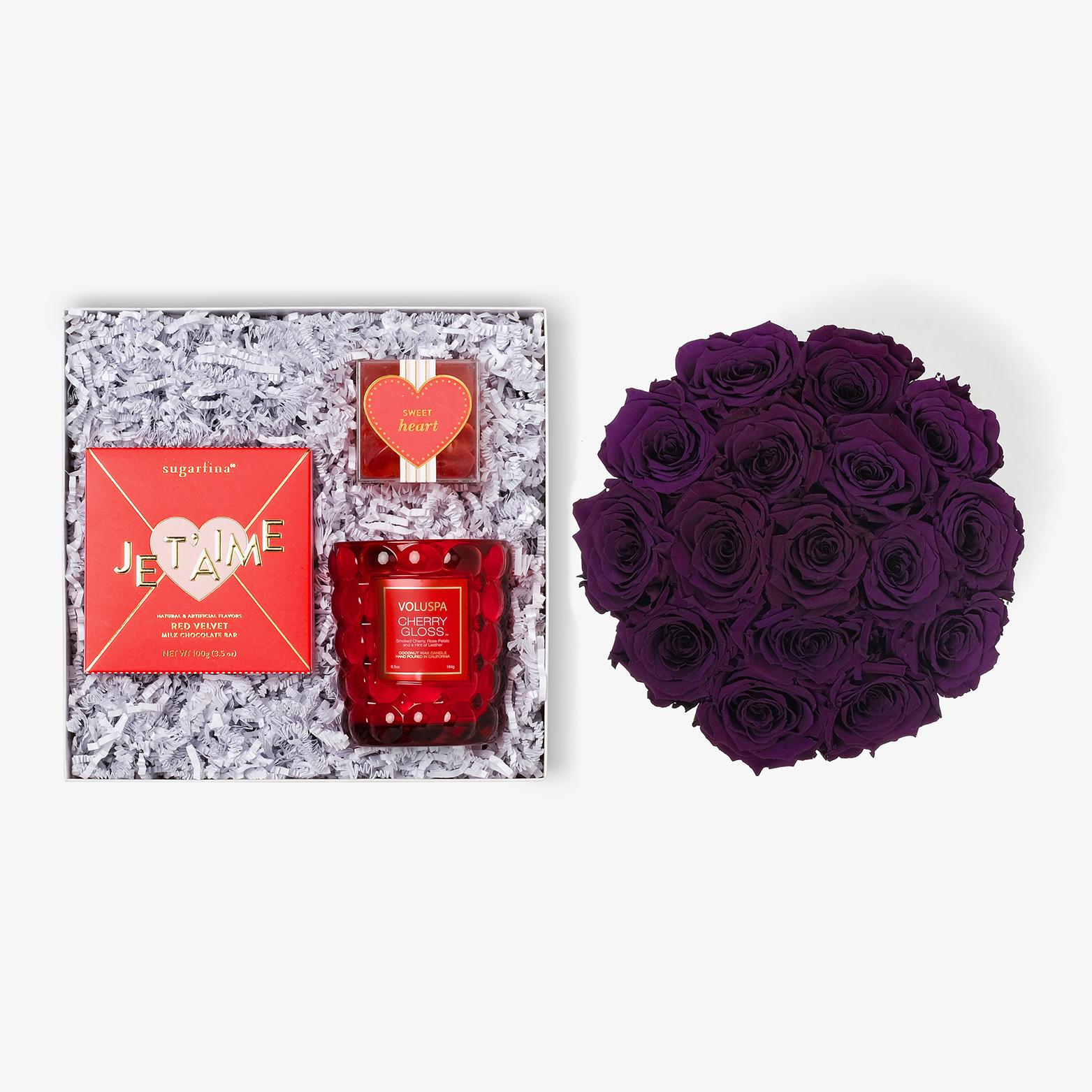 Candle & Treats - Large Bloom Box - Violet Rose - White Box