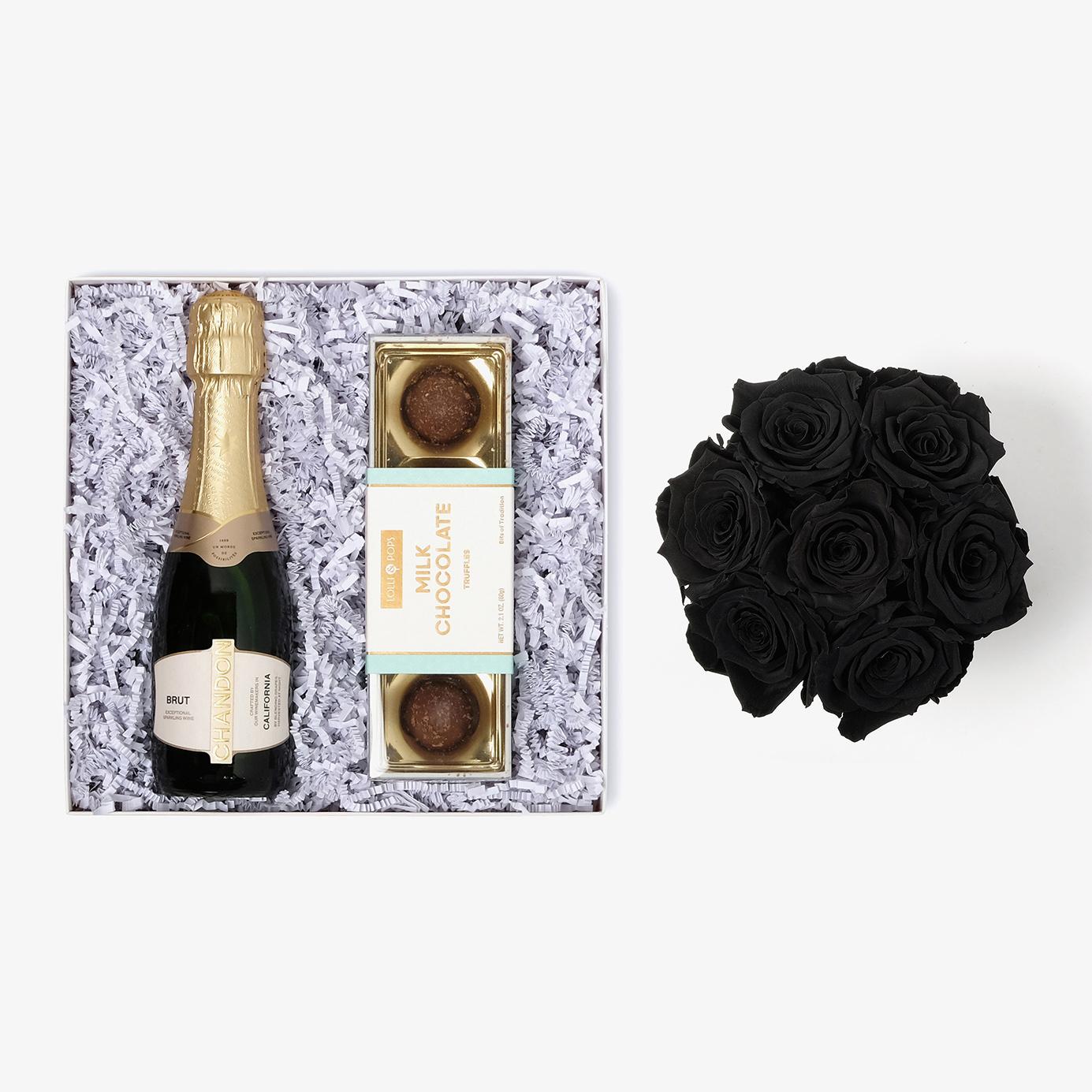 Champagne & Truffles - Medium Bloom Box - Black Rose - Black Box