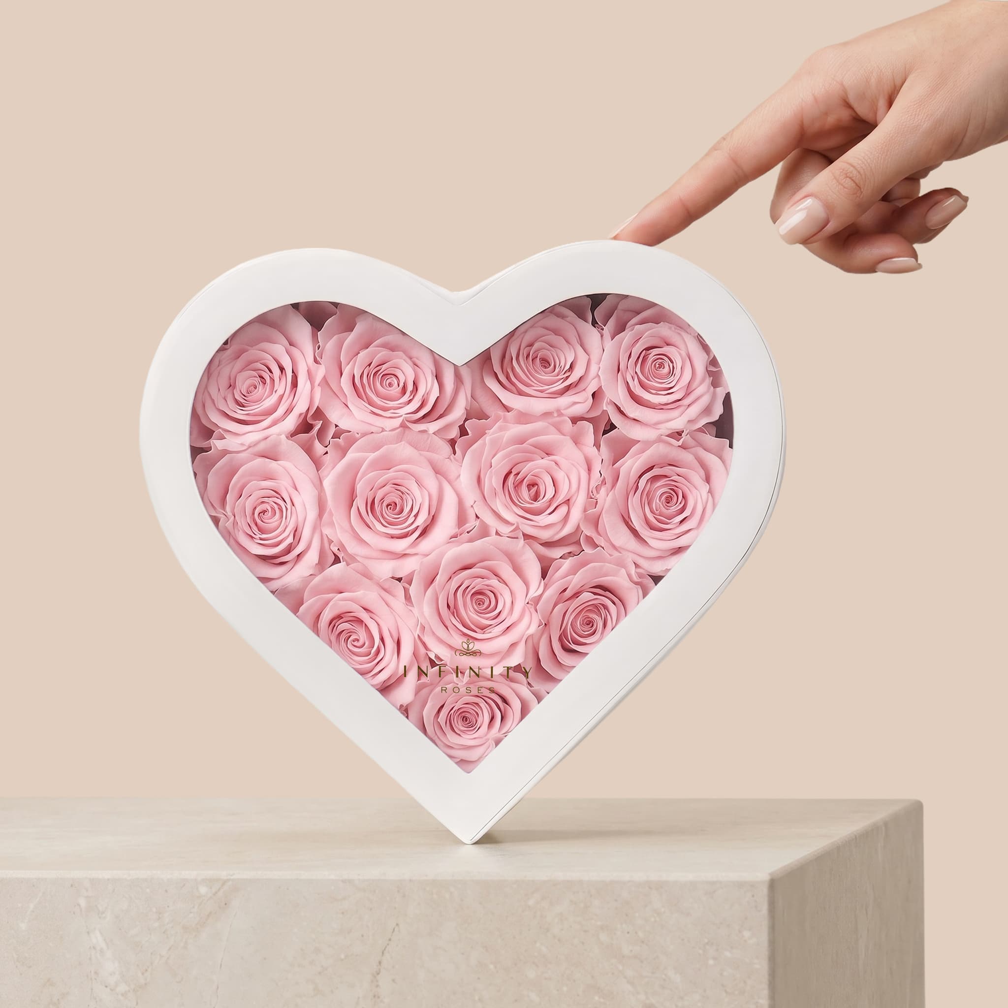 Medium Heart Box - Pink Rose - White Box