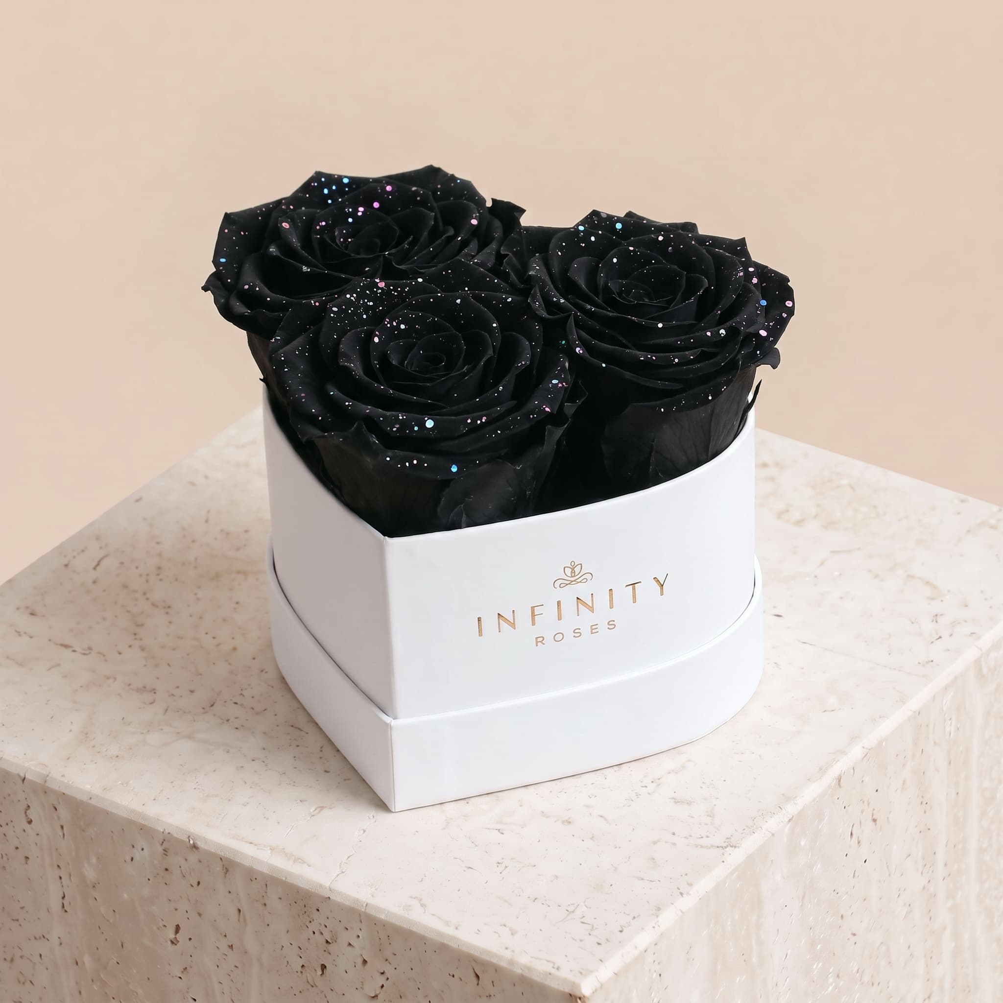 Small Heart Box - Black Galaxy Rose - White Box
