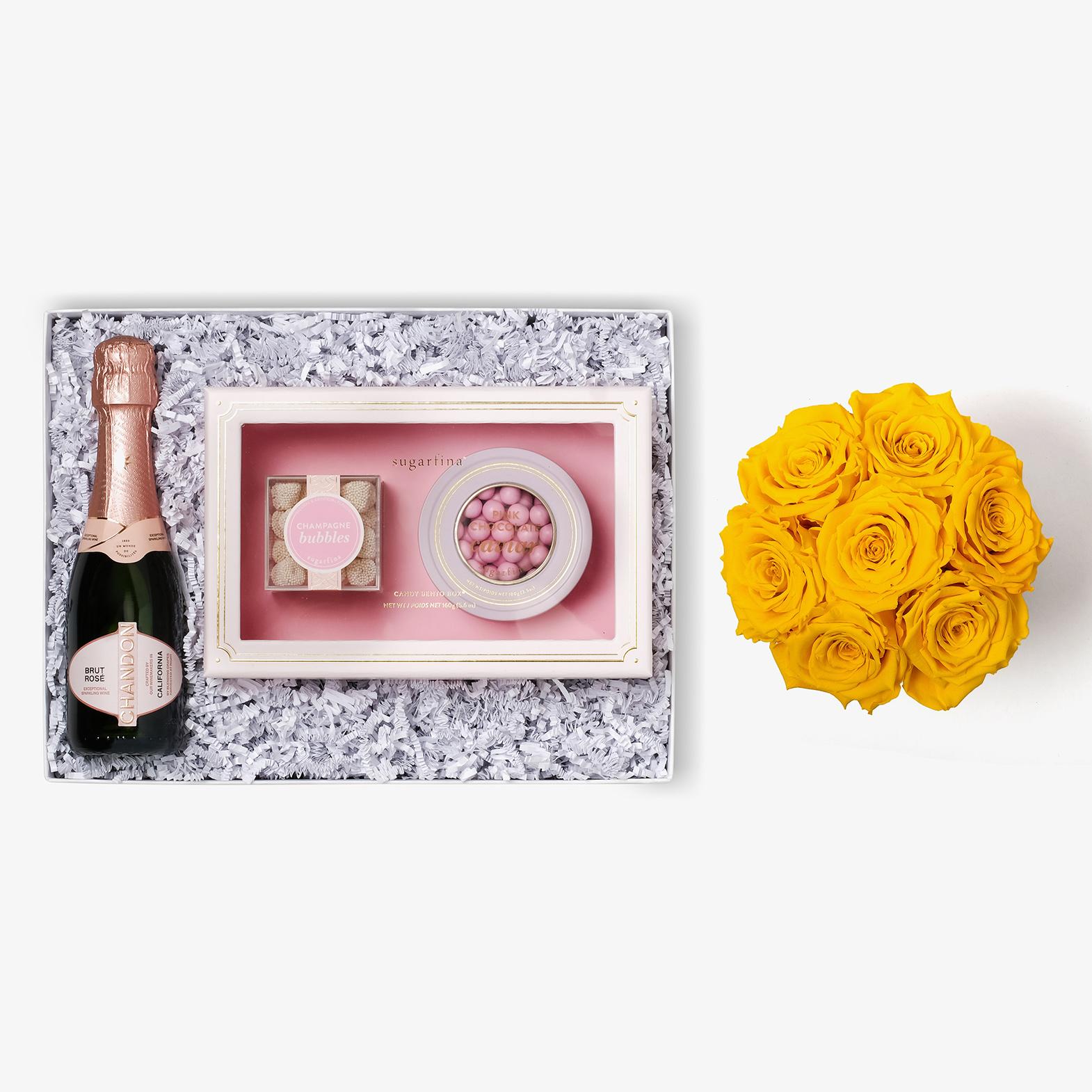 Rosé & Caviar - Medium Bloom Box - Yellow Rose - Black Box