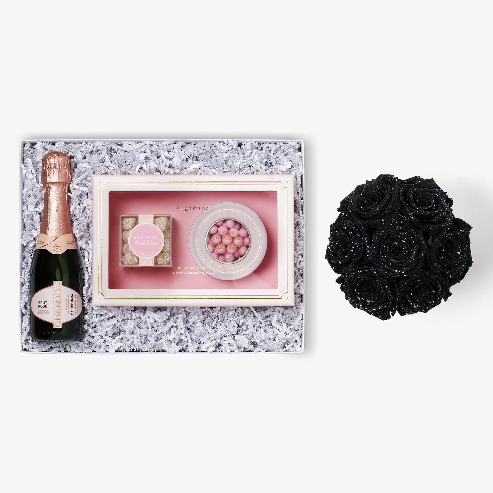 Rosé & Caviar - Medium Bloom Box - Black Galaxy Rose - White Box