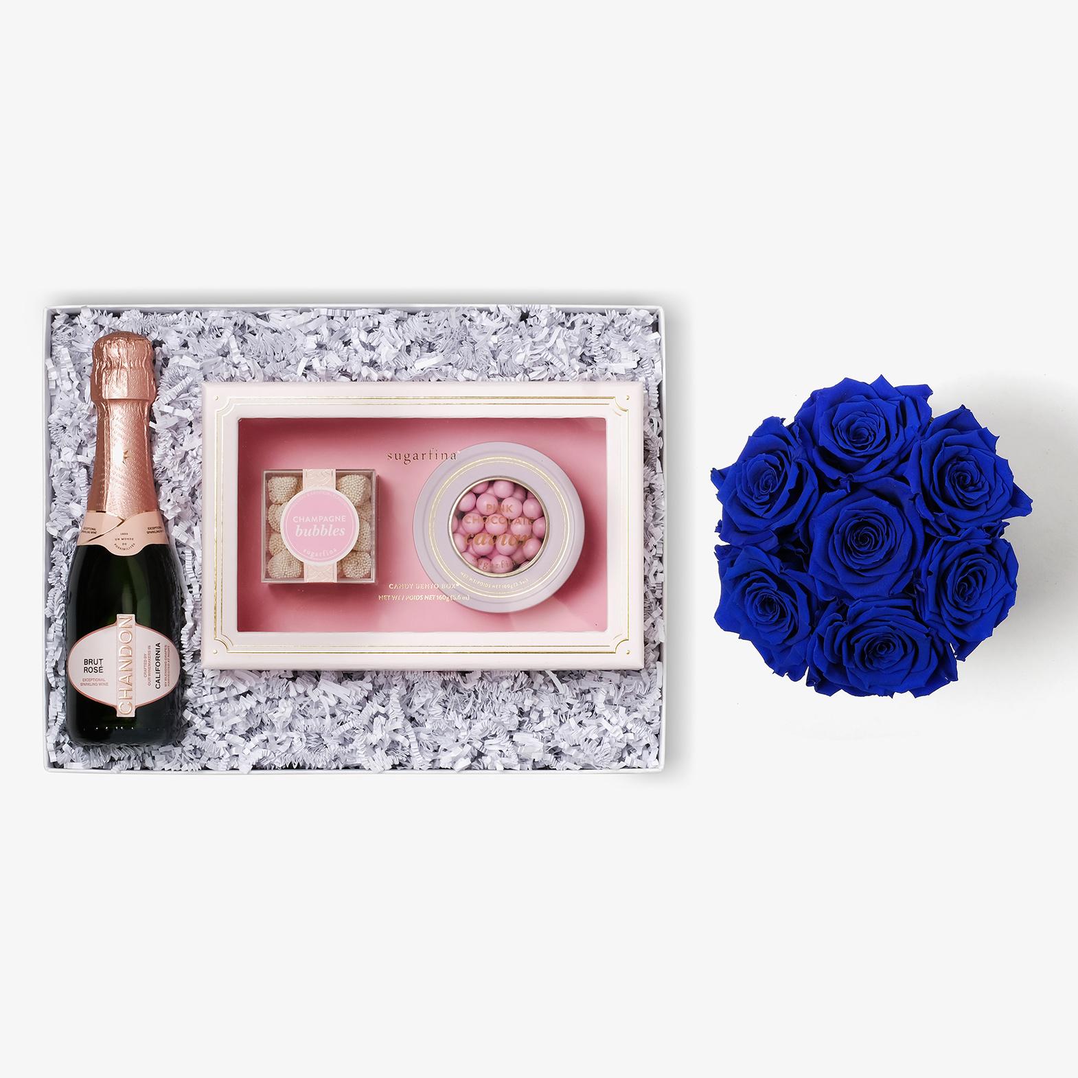 Rosé & Caviar - Medium Bloom Box - Royal Blue Rose - Black Box