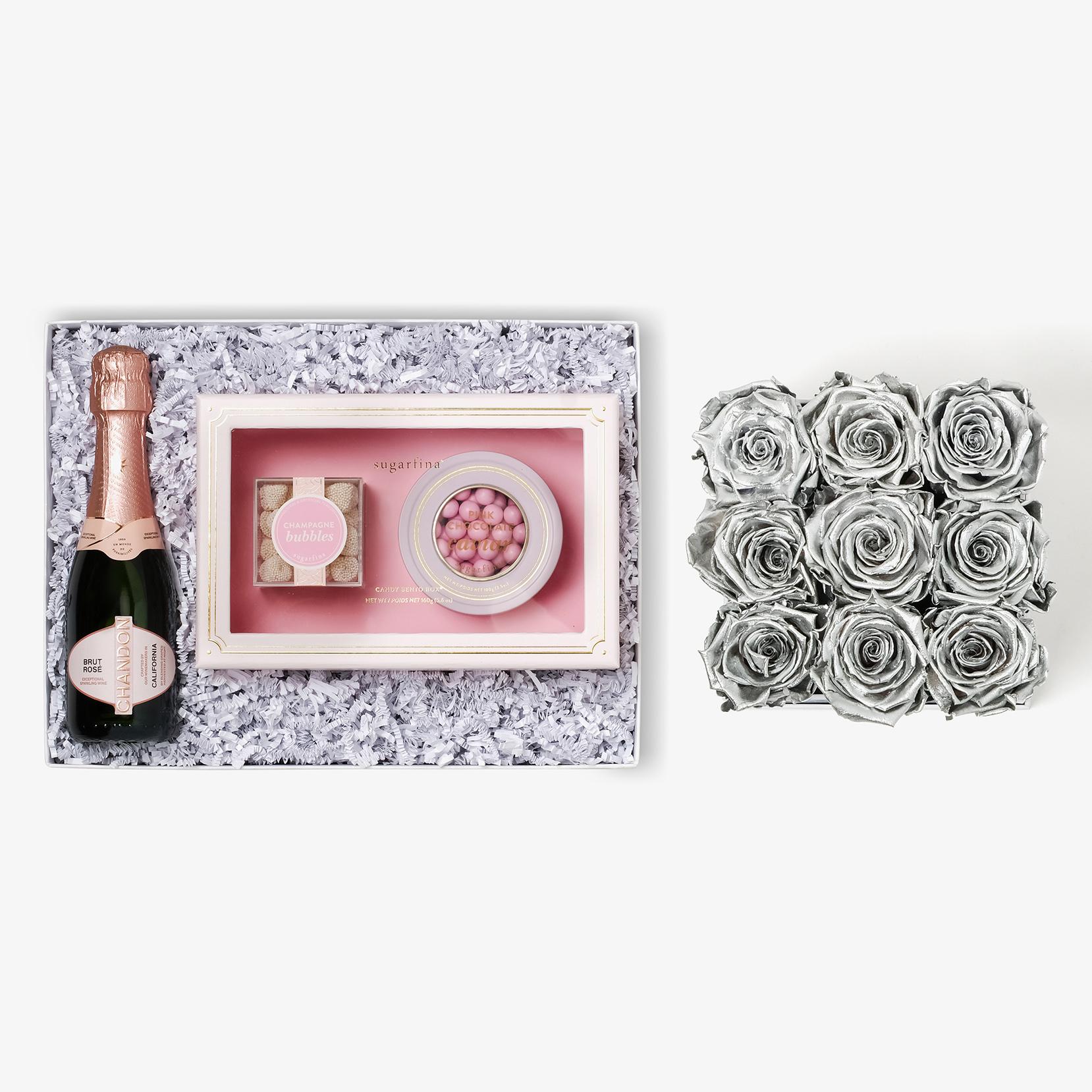 Rosé & Caviar - Medium Square Box - Silver Rose - Black Box