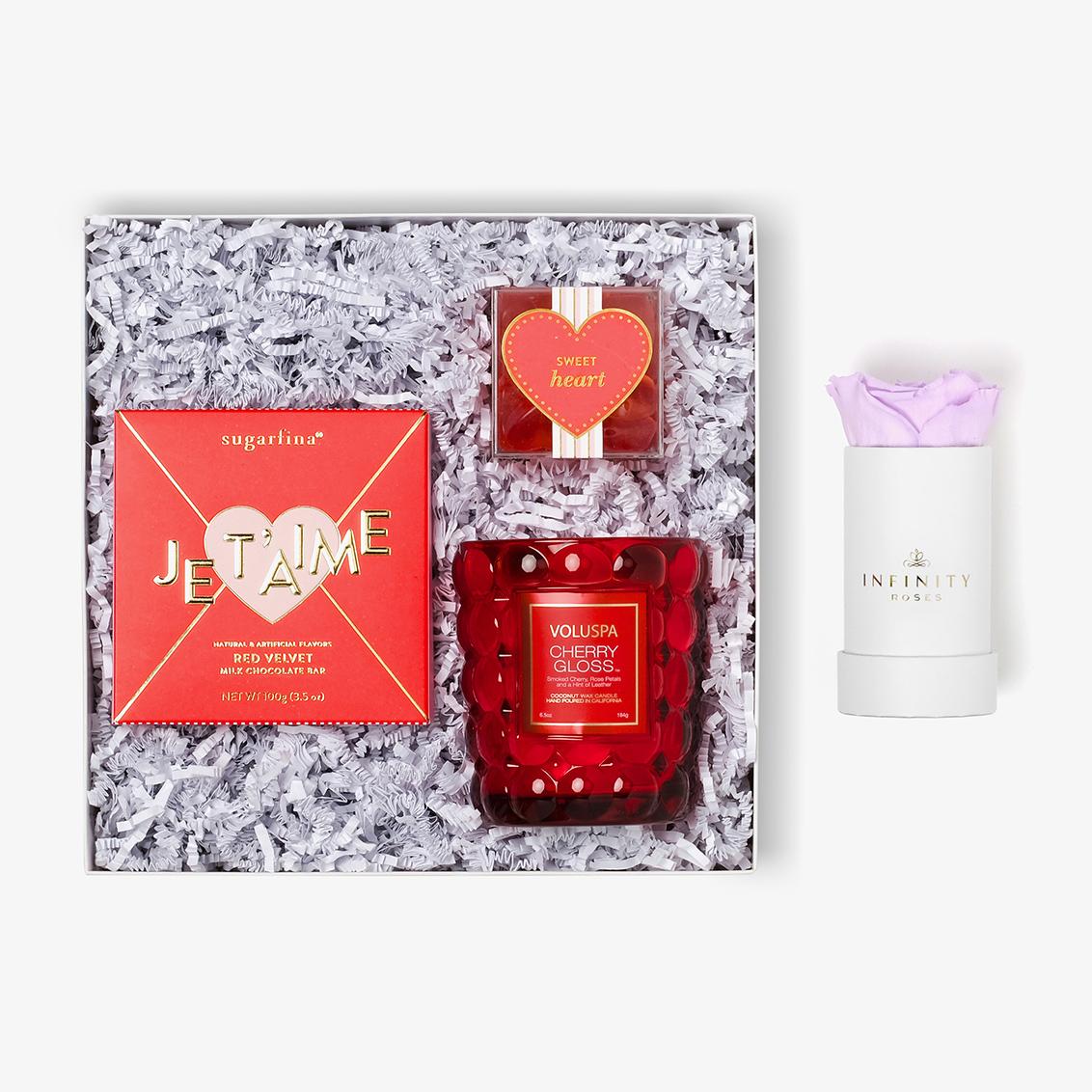 Candle & Treats - Single Rose Box - Lavender Rose - White Box