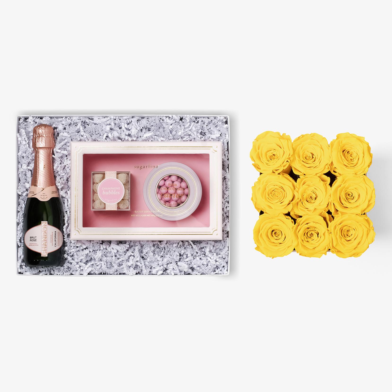 Rosé & Caviar - Medium Square Box - Yellow Rose - White Box
