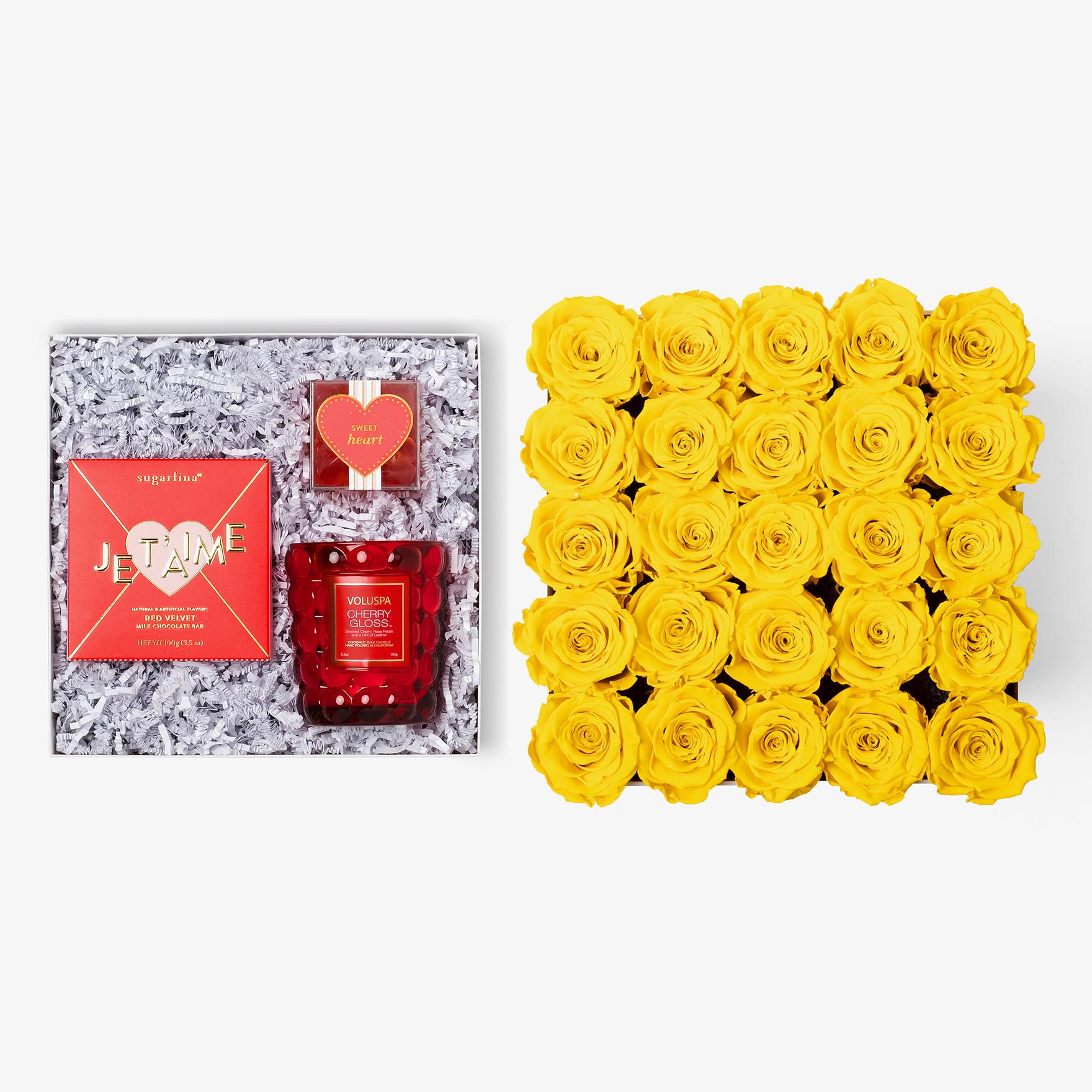 Candle & Treats - X-Large Square Box - Yellow Rose - White Box
