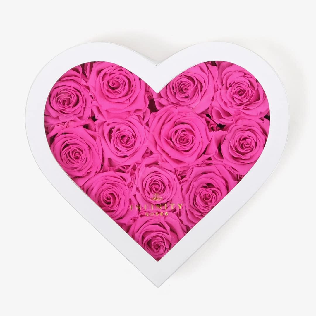 Medium Heart Box - Hot Pink Rose - White Box