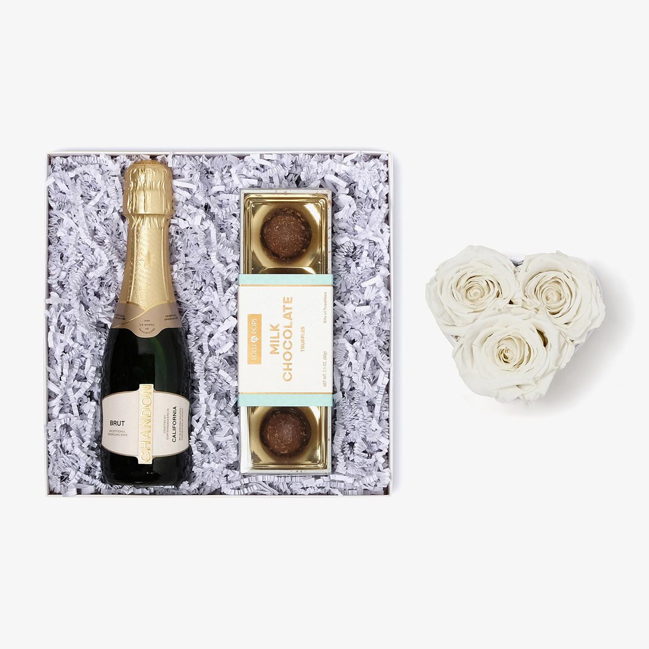 Champagne & Truffles - Small Heart Box - White Rose - White Box