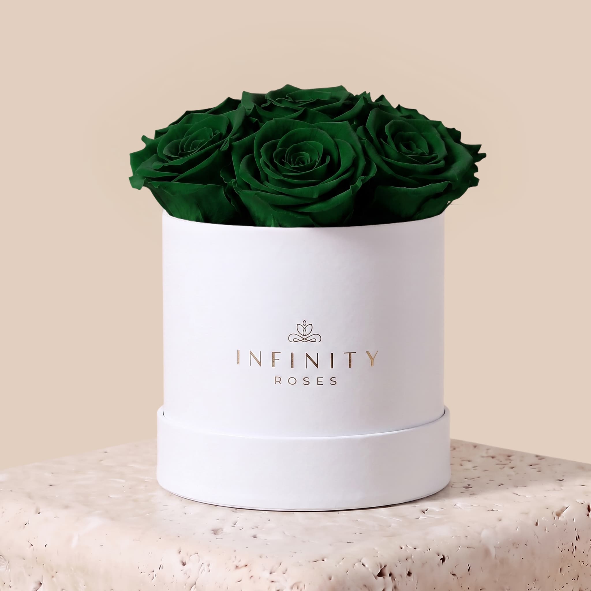 Medium Bloom Rose Box - Emerald Green Rose - White Box