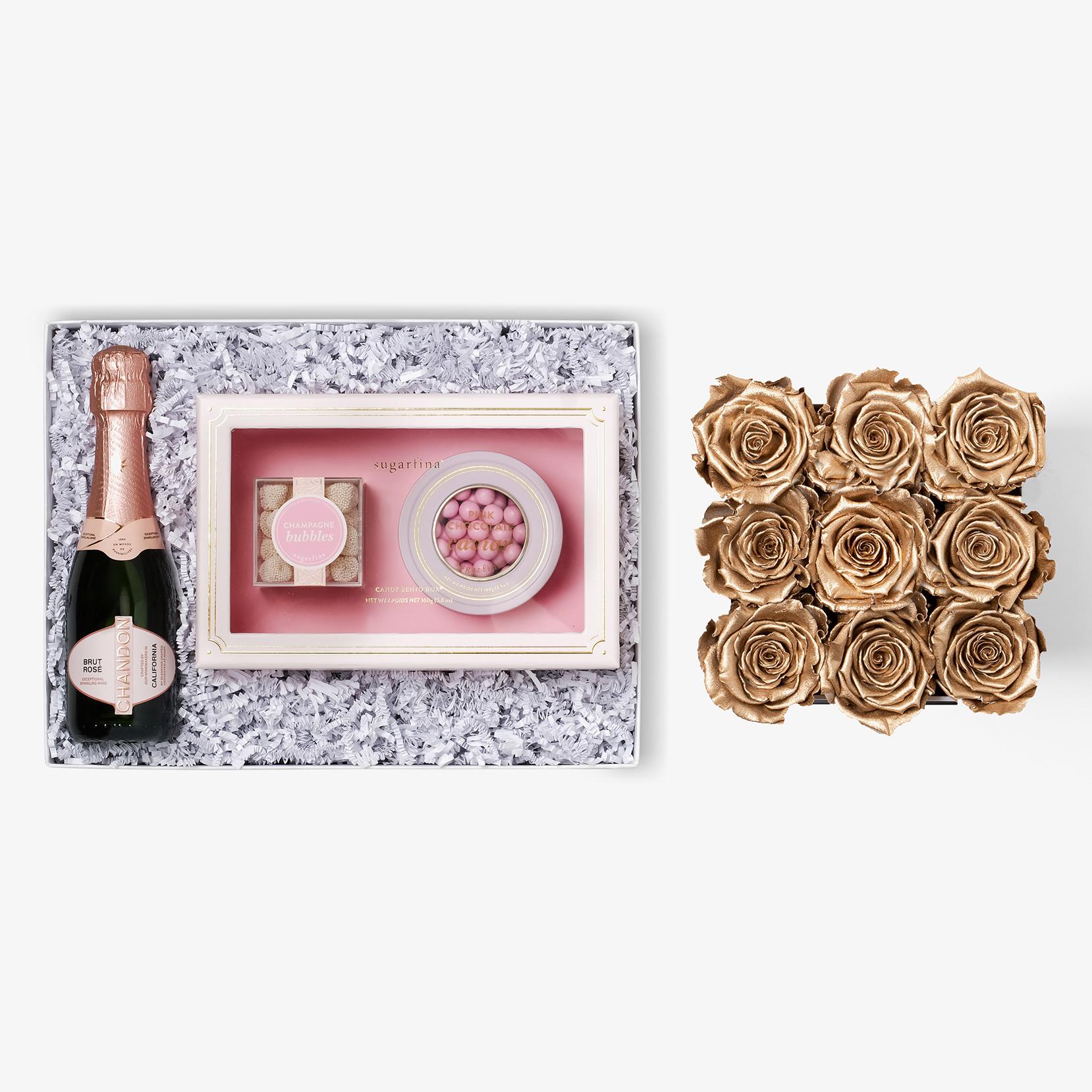 Rosé & Caviar - Medium Square Box - Gold Rose - Black Box