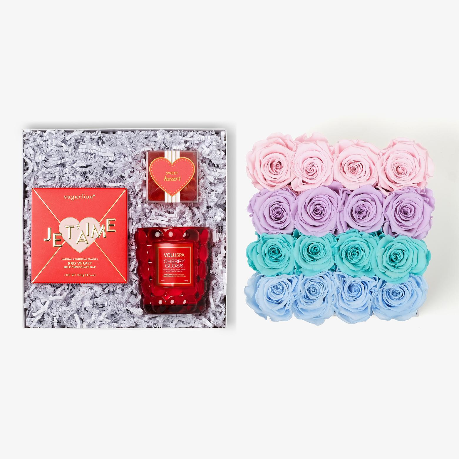 Candle & Treats - Large Square Box - Pastel Ombre Rose - White Box