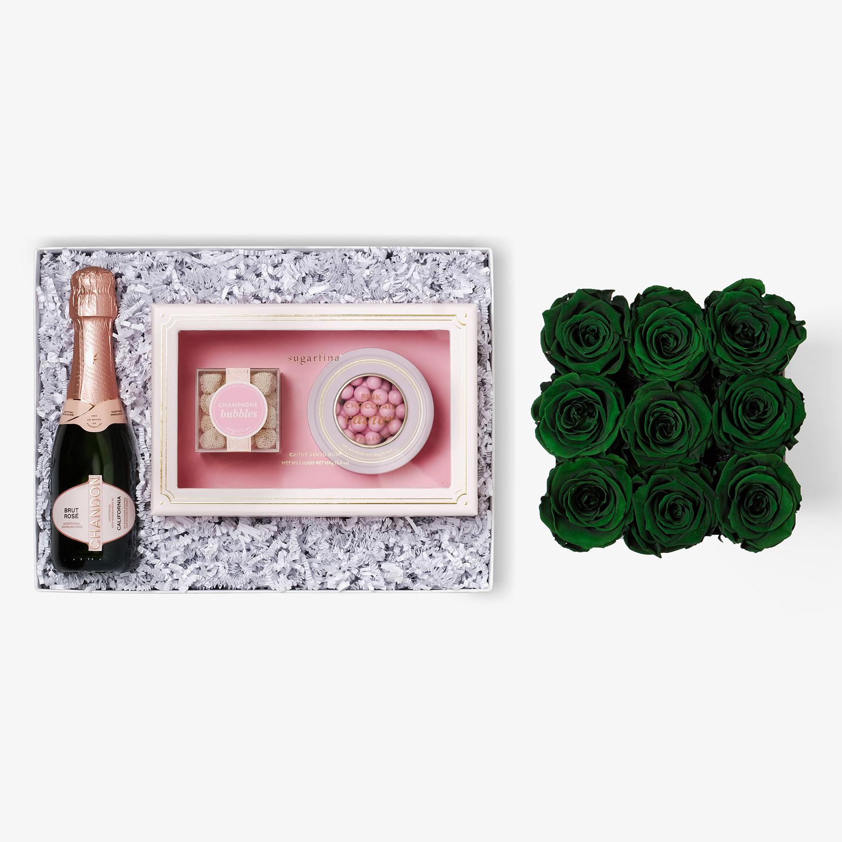 Rosé & Caviar - Medium Square Box - Emerald Green Rose - White Box