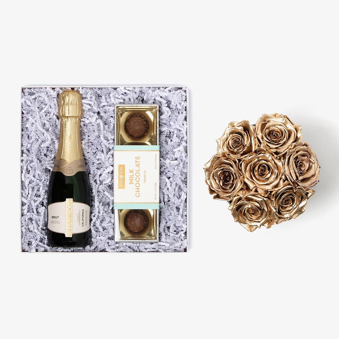 Champagne & Truffles - Medium Bloom Box - Gold Rose - White Box