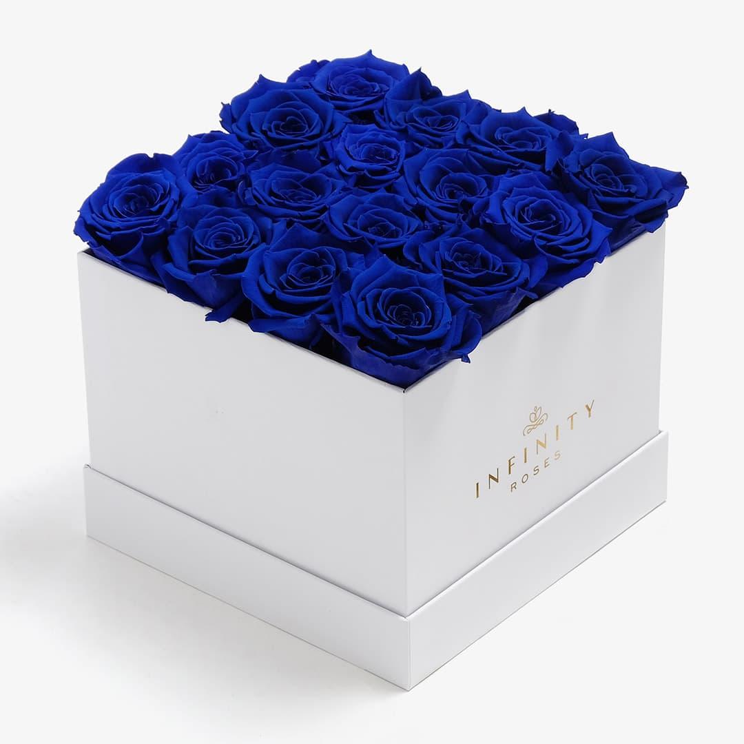Large Square Rose Box - Royal Blue Rose - White Box