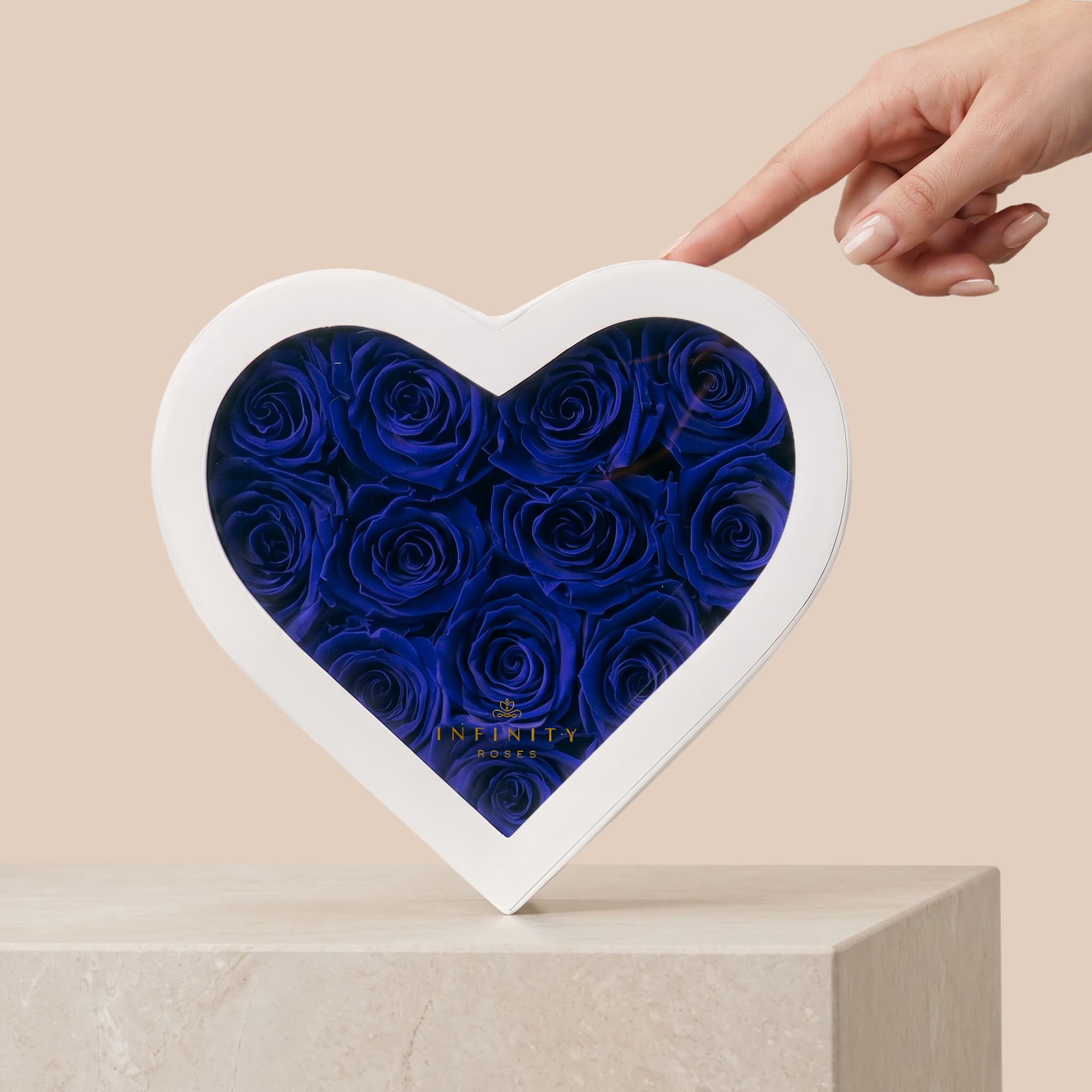 Medium Heart Box - Royal Blue Rose - White Box