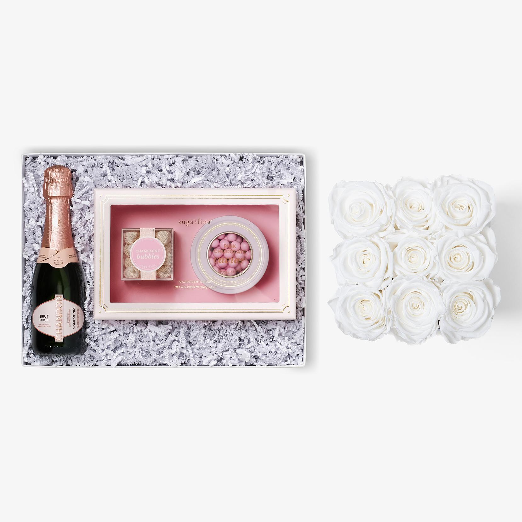 Rosé & Caviar - Medium Square Box - White Rose - White Box