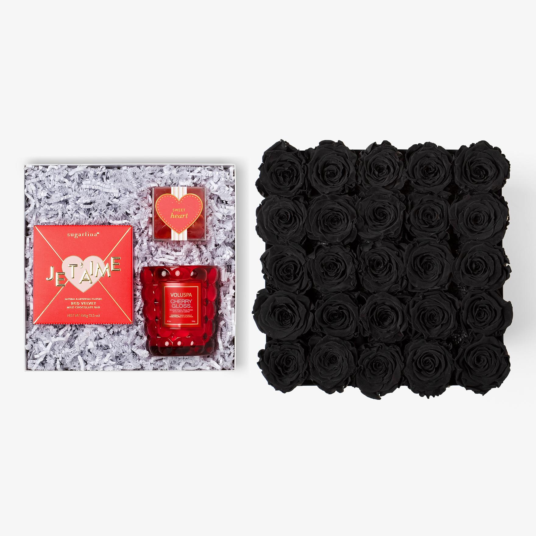 Candle & Treats - X-Large Square Box - Black Rose - Black Box