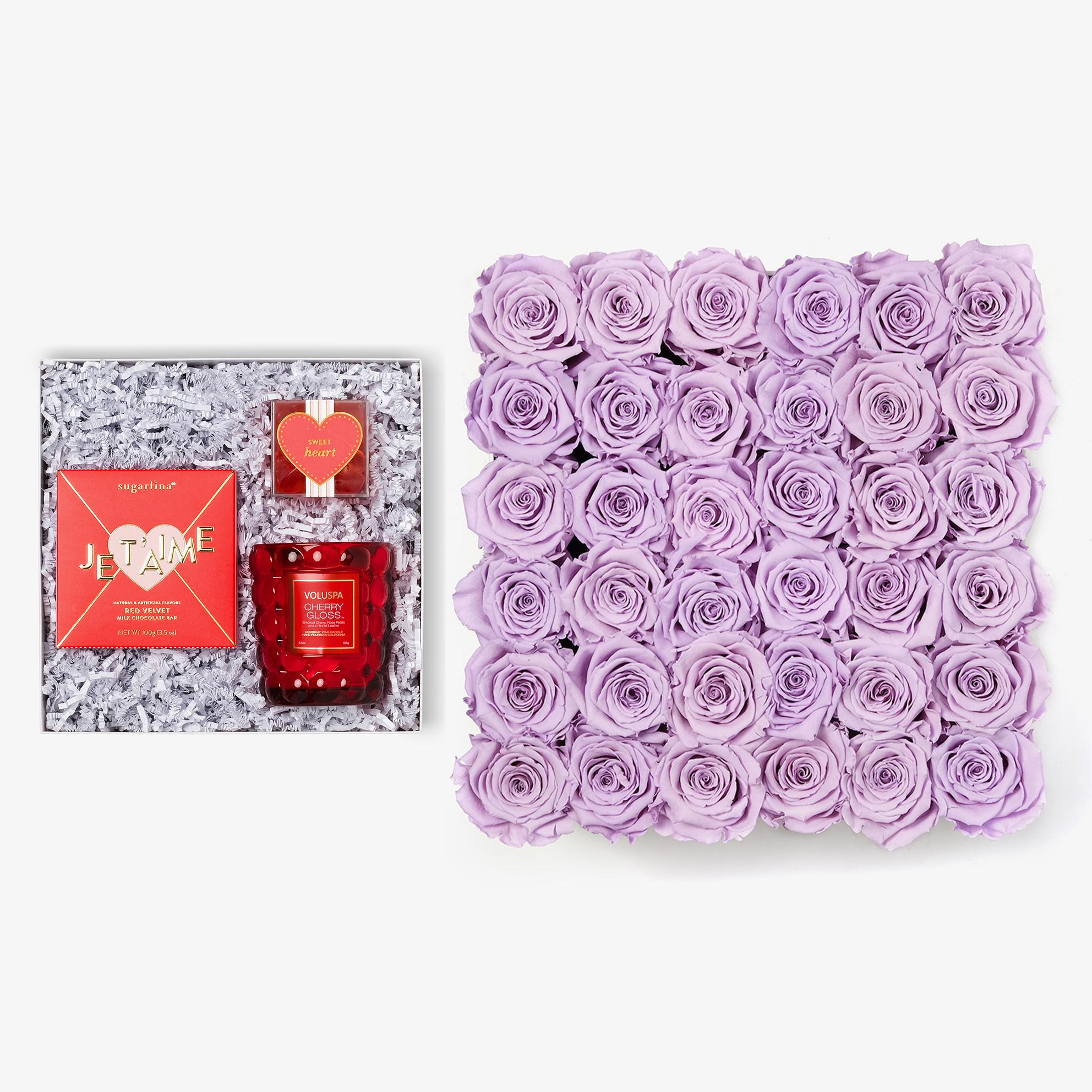 Candle & Treats - Grand Square Box - Lavender Rose - White Box