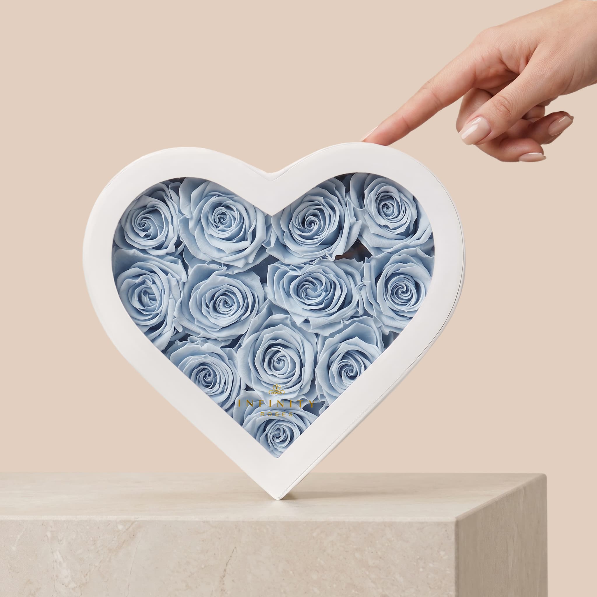 Medium Heart Box - Baby Blue Rose - White Box