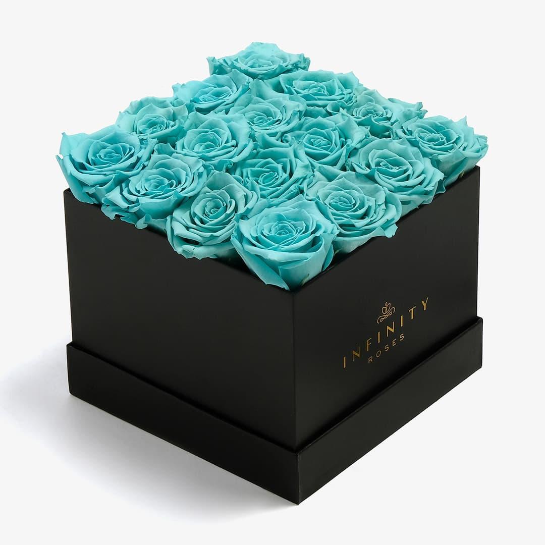 Large Square Rose Box - Turquoise Rose - Black Box