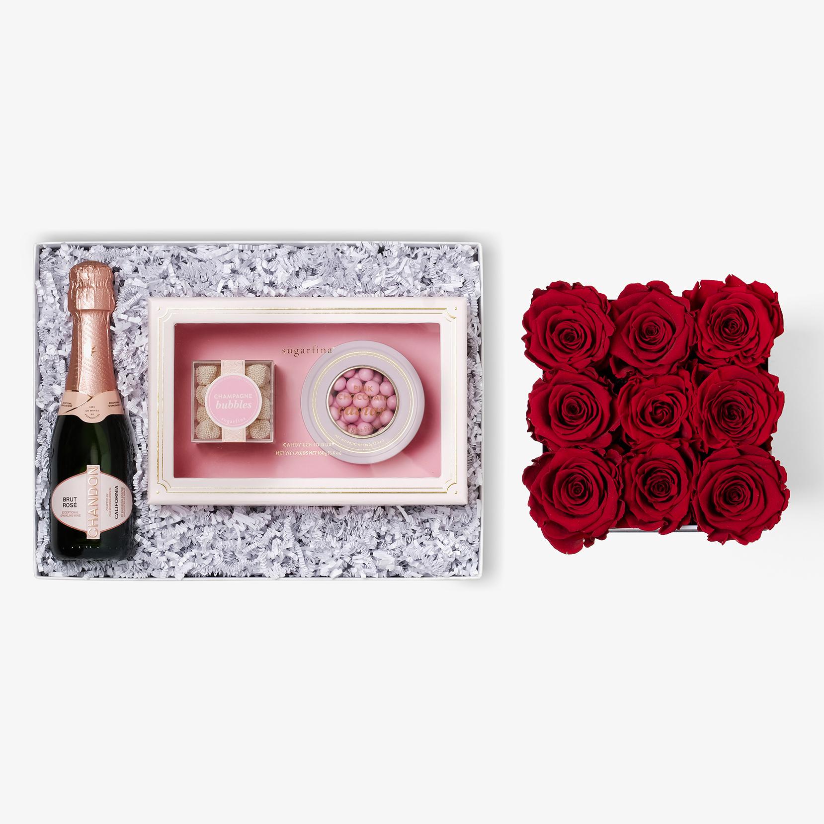 Rosé & Caviar - Medium Square Box - Red Rose - Black Box