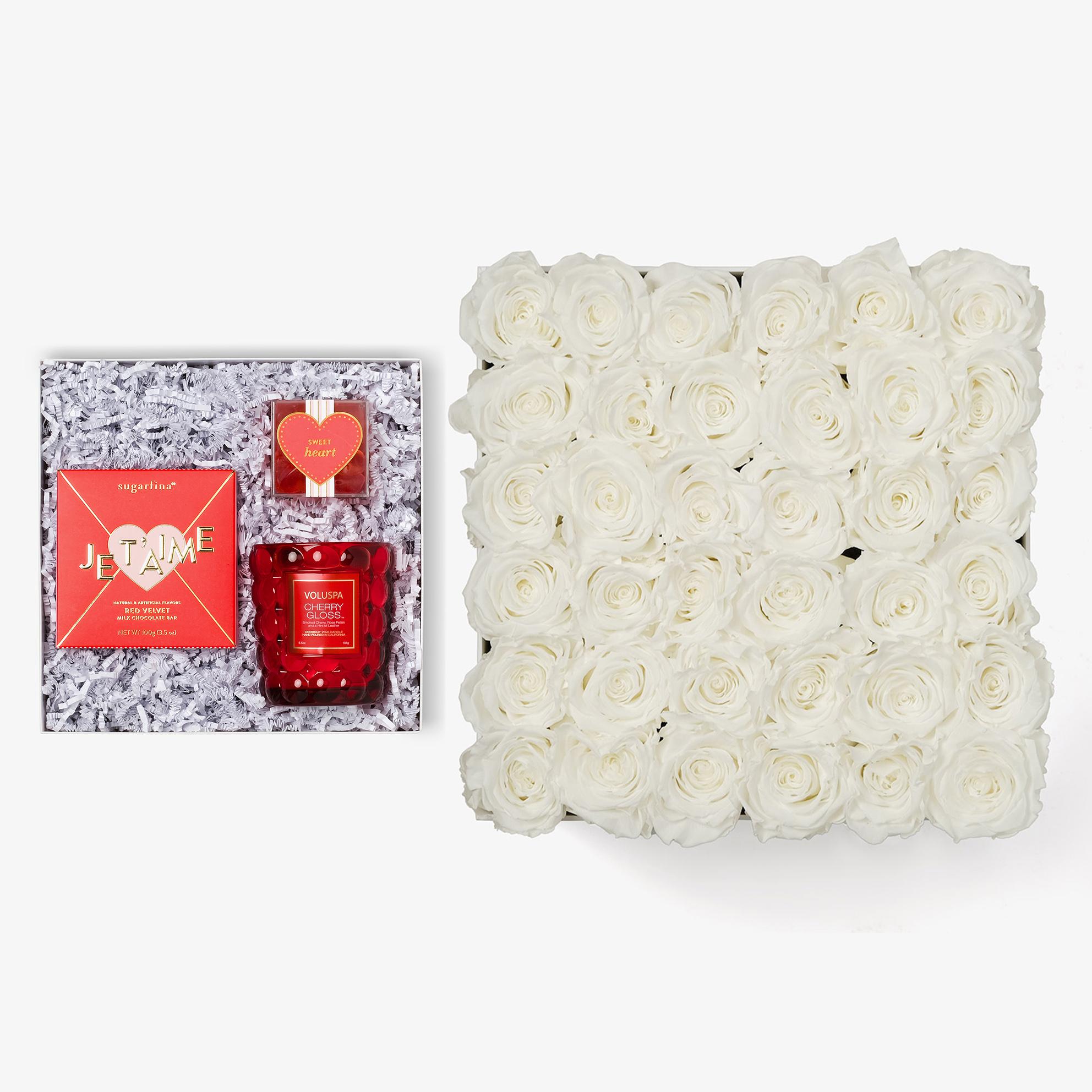 Candle & Treats - Grand Square Box - White Rose - White Box