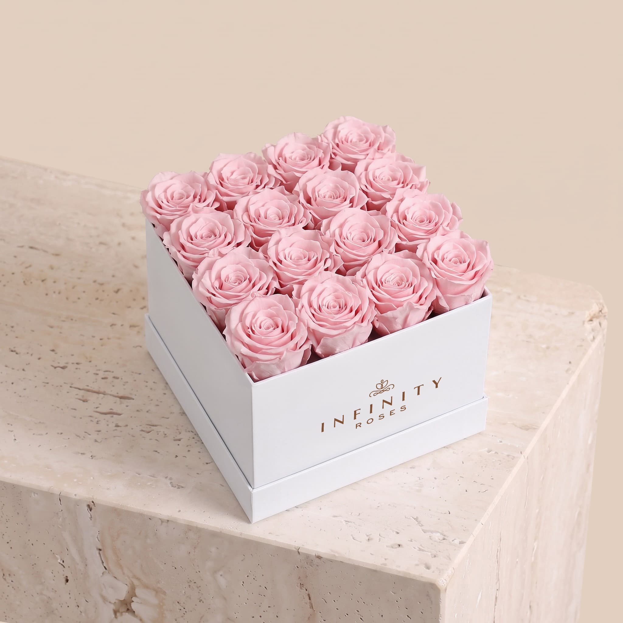 Large Square Rose Box - Pink Rose - White Box