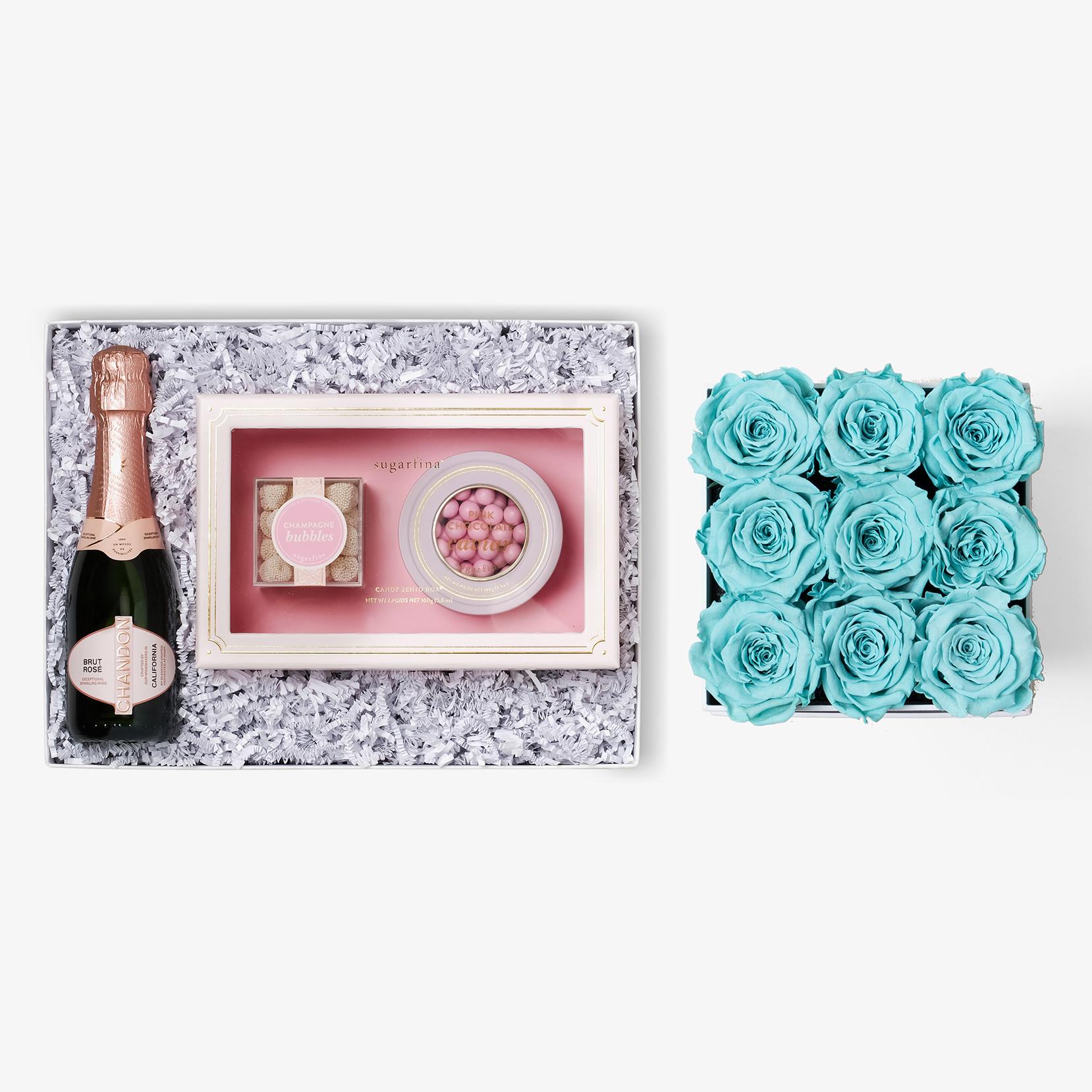 Rosé & Caviar - Medium Square Box - Turquoise Rose - White Box