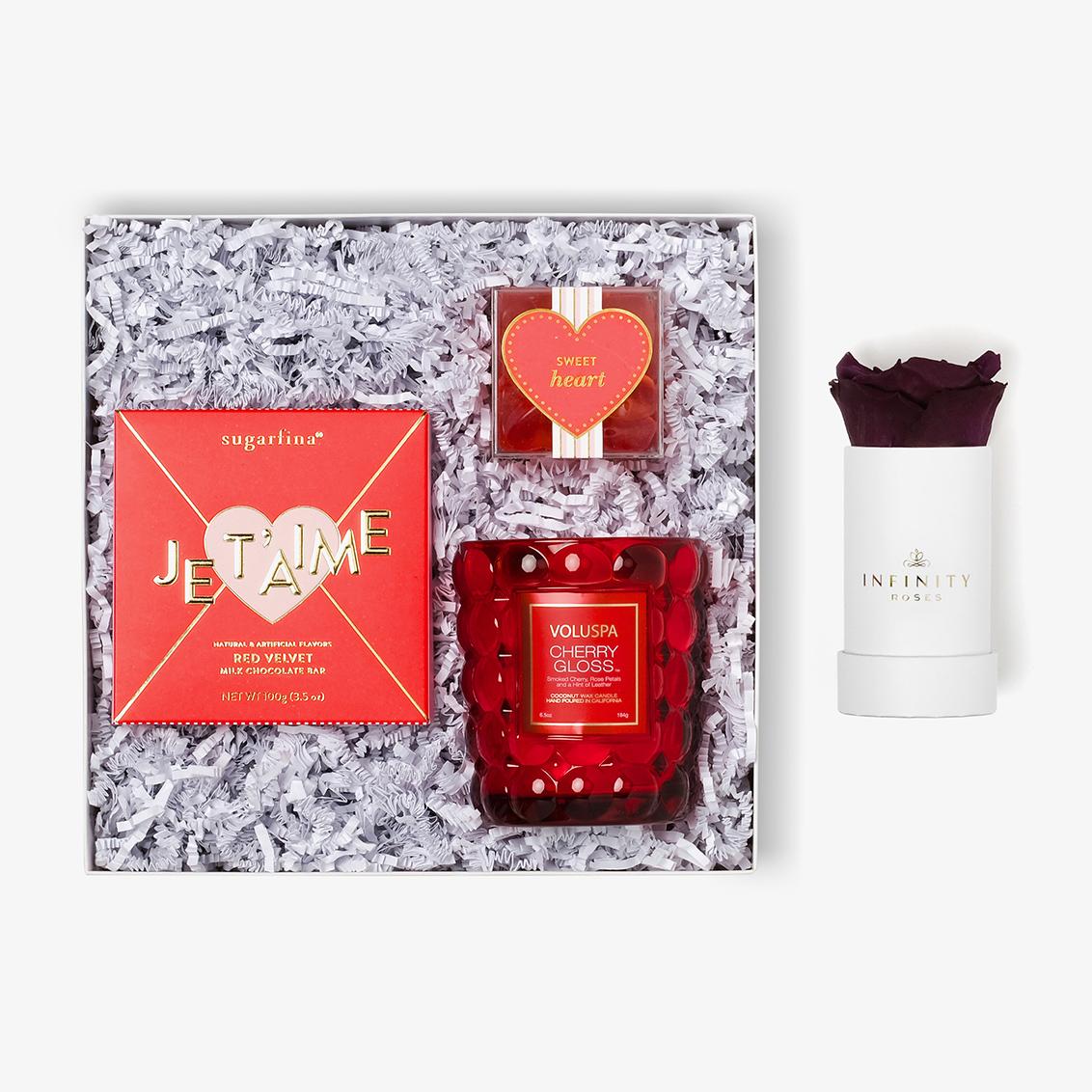 Candle & Treats - Single Rose Box - Violet Rose - Black Box